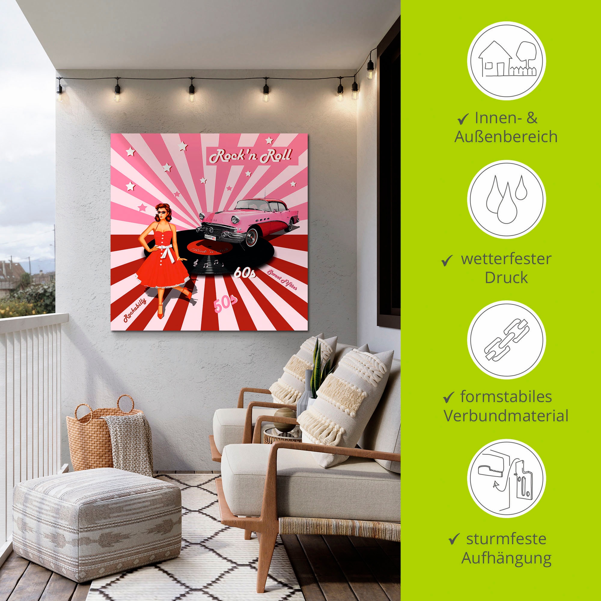 Artland Wandbild »Rock'n Roll die 50er Jahre«, Auto, (1 St.), als Alubild, Outdoorbild, Leinwandbild, Poster, Wandaufkleber