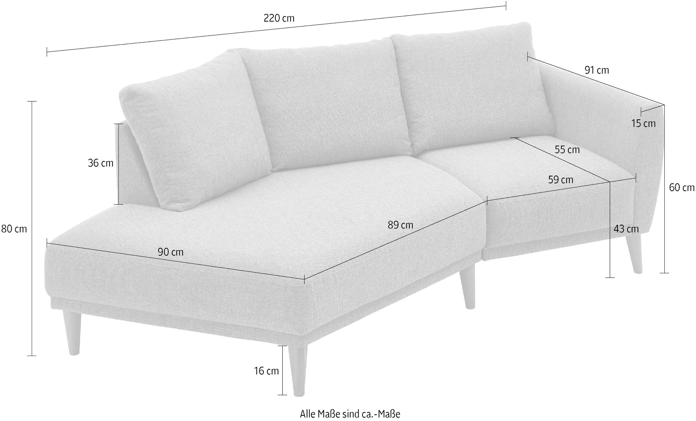 ATLANTIC home collection 2,5-Sitzer »Elvis«, Polsterecke mit offenem Ende im skandinavischen Stil, Massivholzfüße