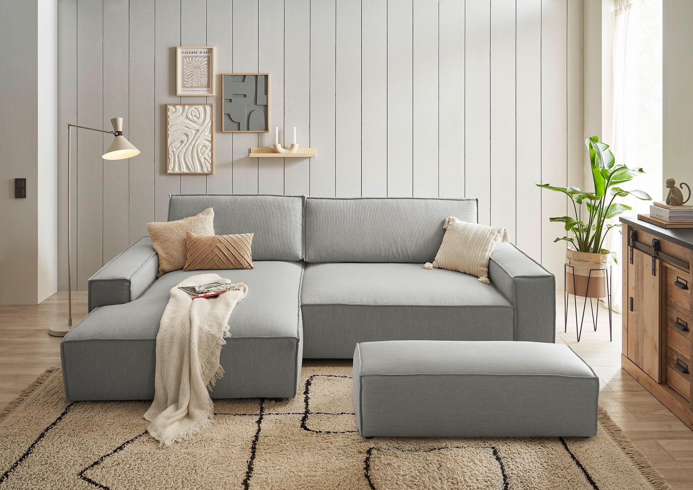Home affaire Hocker »NEU: SHERWOOD XXL, Polsterhocker, Cord, Webstoff«, rechteckig, bequemer Sitzkomfort, 130/60/44 cm, Krokodilverbinder