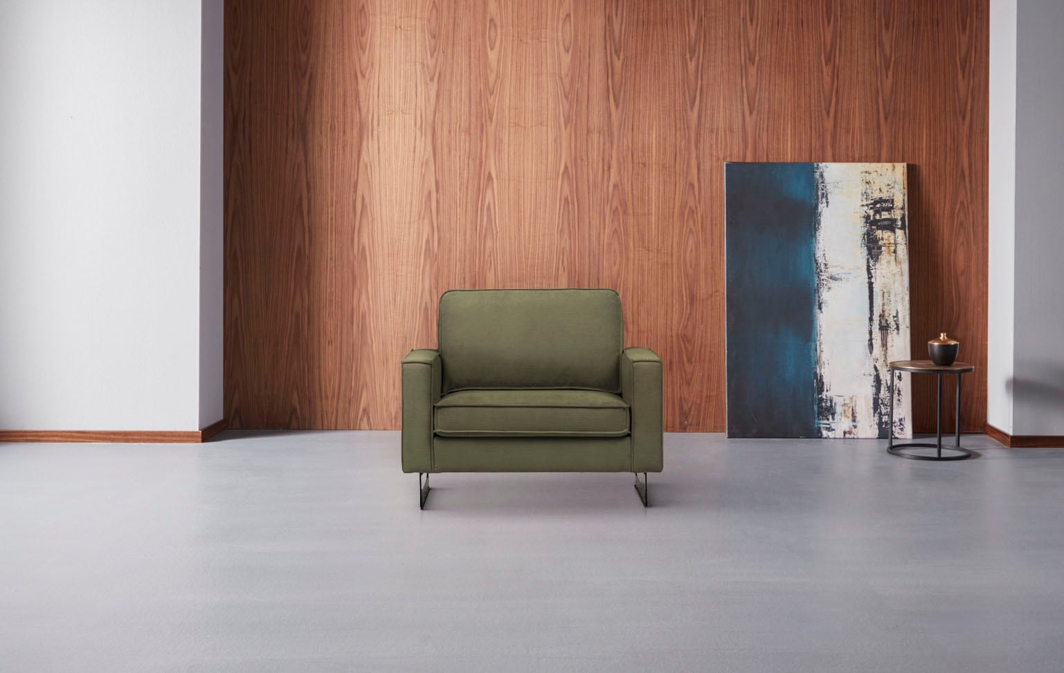 Places of Style Loveseat »Pinto 105 cm, Cord, Chenille, Lederoptik«, mit Keder, Metallfüßen und auch in Cord Bezug erhältlich