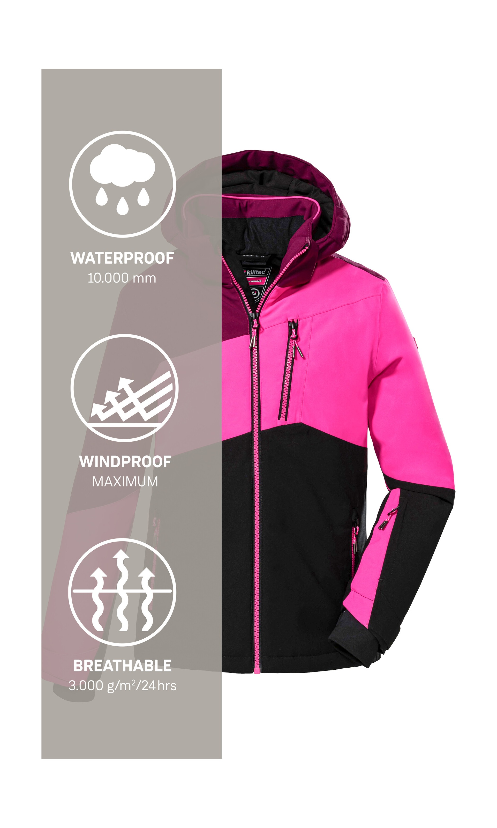 Killtec Skijacke »KSW 166 GRLS SKI JCKT«, Atmungsaktive, wasser- und winddichte Skijacke mit abnehmbarer Kapuze