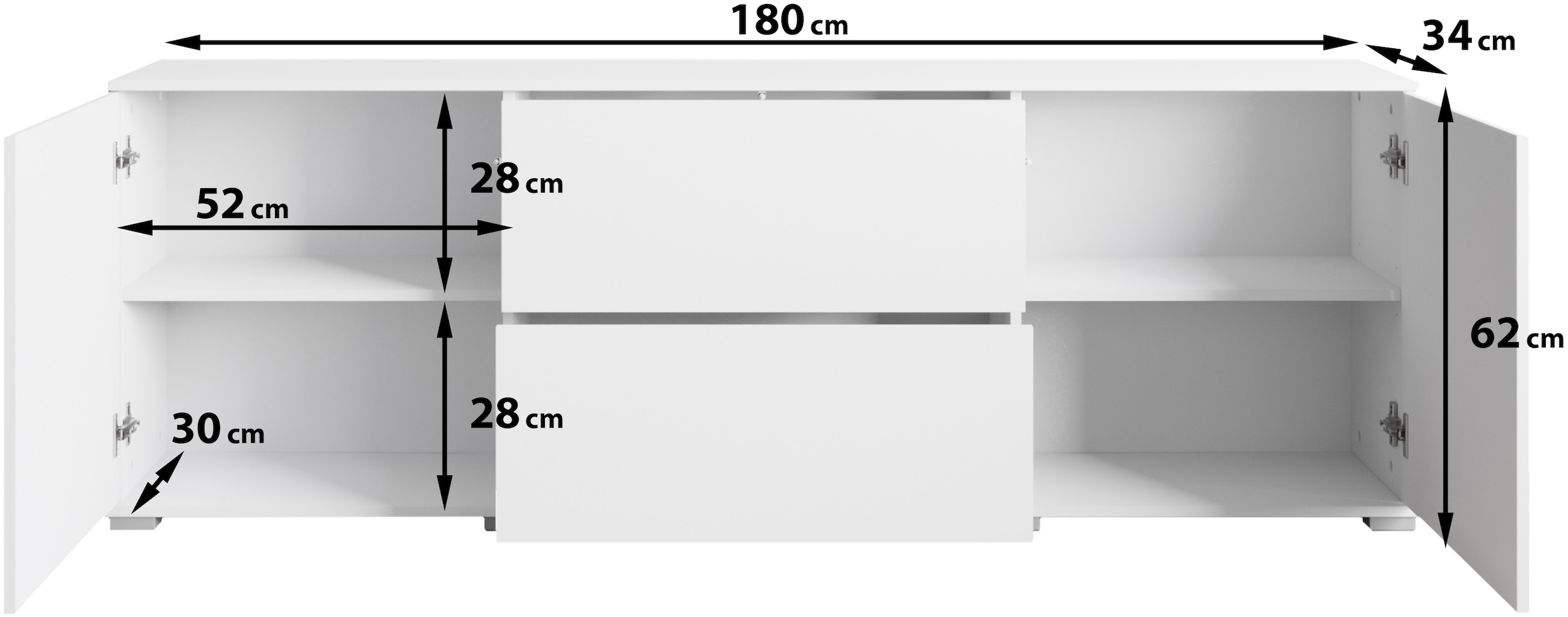 INOSIGN Lowboard »Kenia«, (1 St.), 2 Türen, 2 Schubladen, Breite 180 cm, höhenverstellbare Einlegeböden