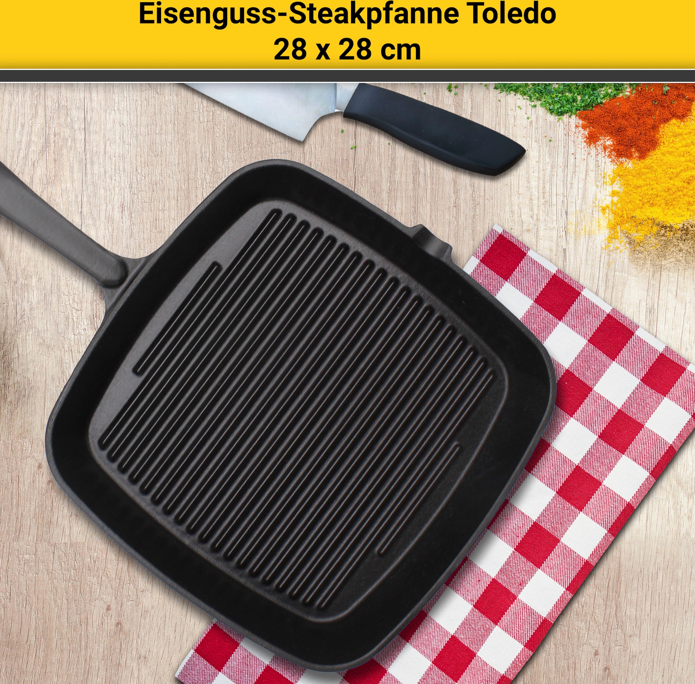 Steakpfanne Induktion Gusseisen, Krüger »Toledo«, cm, (1 online bestellen 28x28 tlg.),