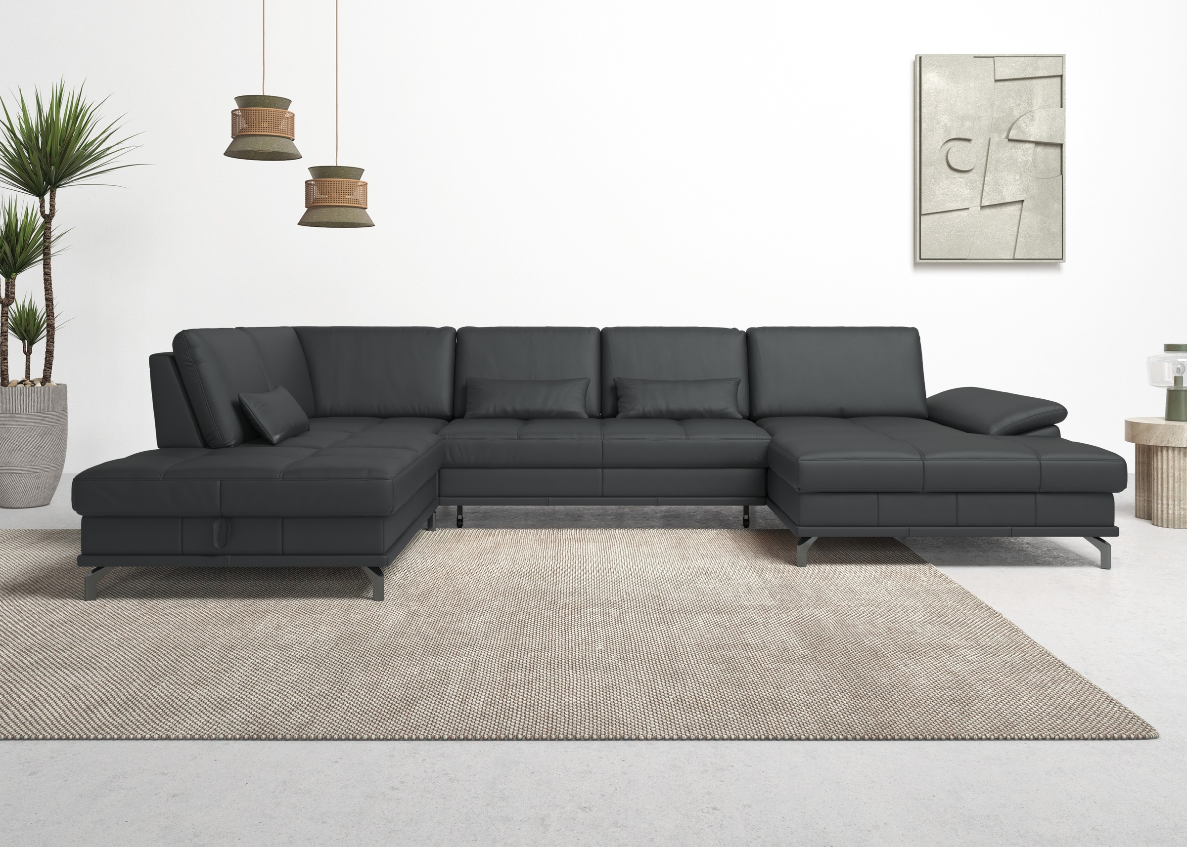 Places of Style Wohnlandschaft »Costello U-Form, mit Sitztiefenverstellung, Armteilverstellung und«, 3 Nierenkissen, optional Bettfunktion und Bettkasten
