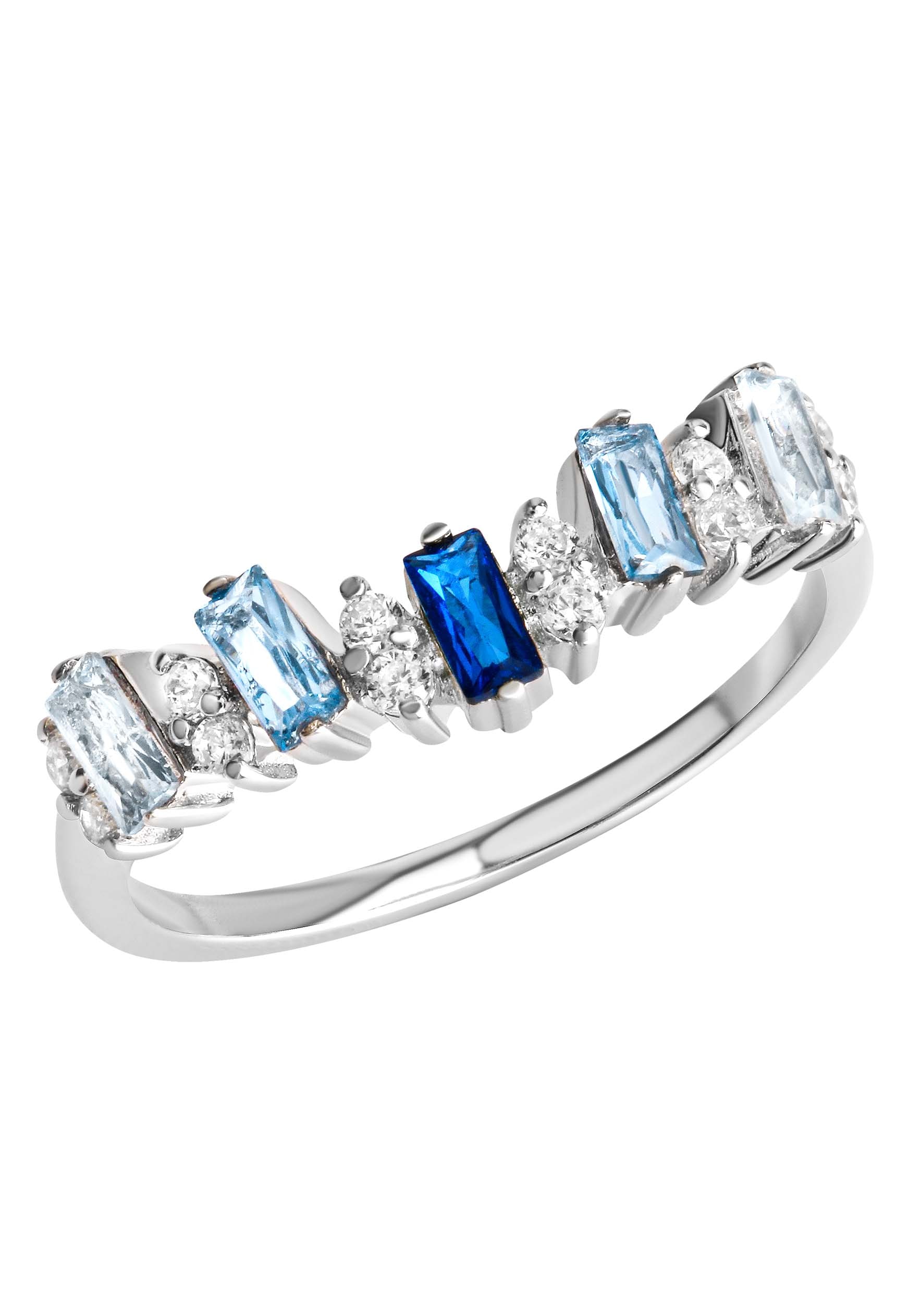 (synth.) »Schmuck Geschenk, im Fingerring glitzernd«, Online-Shop Silberring kaufen Firetti Zirkonia blau-weiß mit