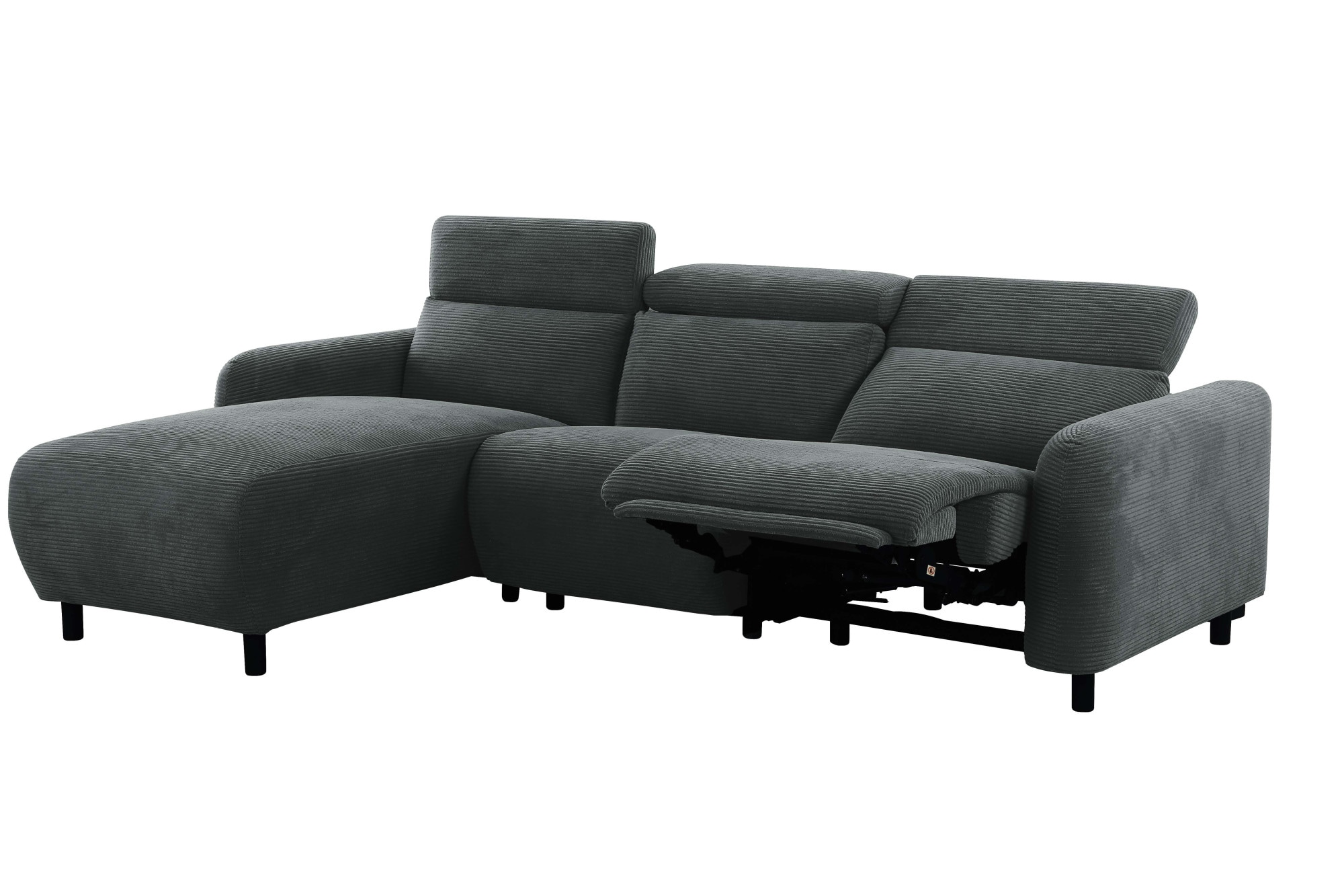 Home affaire Ecksofa »SKAANE in Cord, L-Form, 274 cm, manuelle u. elektrische Funktion,«, rundes Design, Kopfteilverstellung, Federkernpolsterung