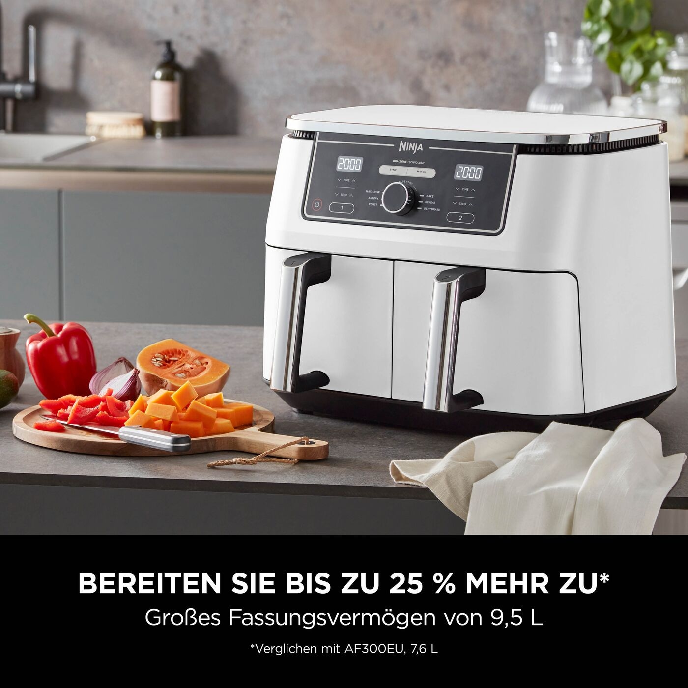 NINJA Heißluftfritteuse »Foodi MAX Dual Zone Heißluftfritteuse AF400EUWH« 2470 W Zwei Gerichte auf zwei Arten gleichzeitig garen