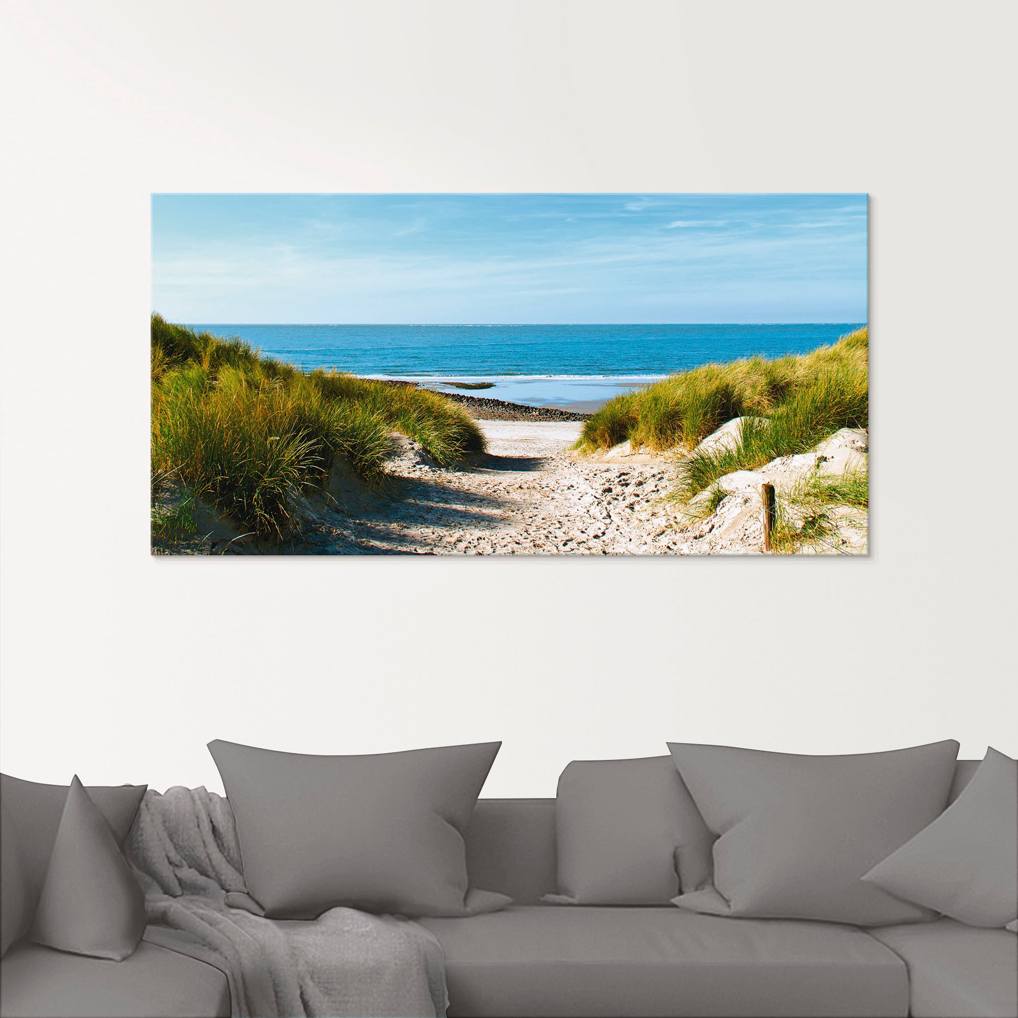 Artland Glasbild »Strand mit Sanddünen und Weg zur See«, Strand, (1 St.),  in verschiedenen Größen auf Rechnung bestellen