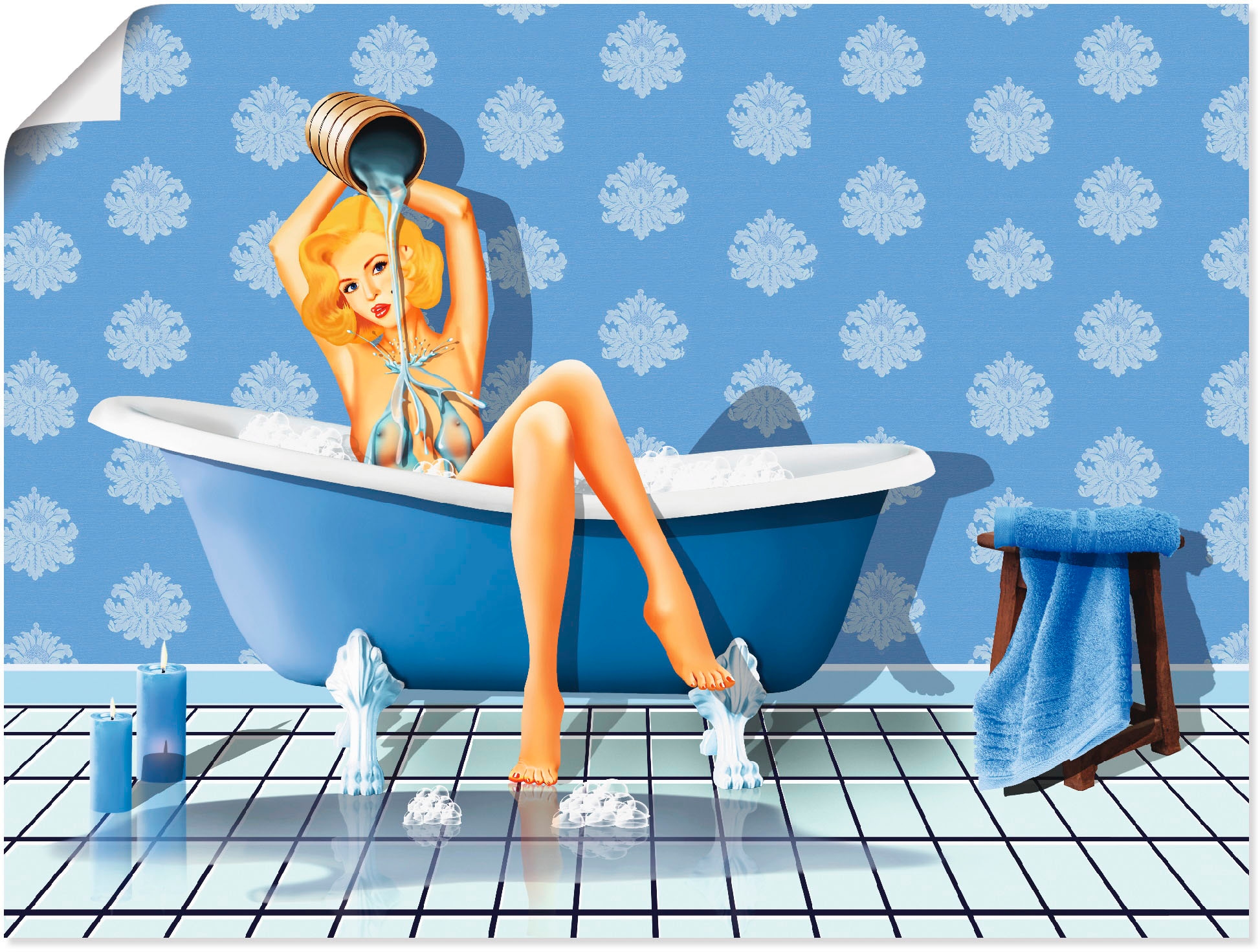 Artland Wandbild »Das sexy blaue Badezimmer«, Frau, (1 St.), als Leinwandbi günstig online kaufen