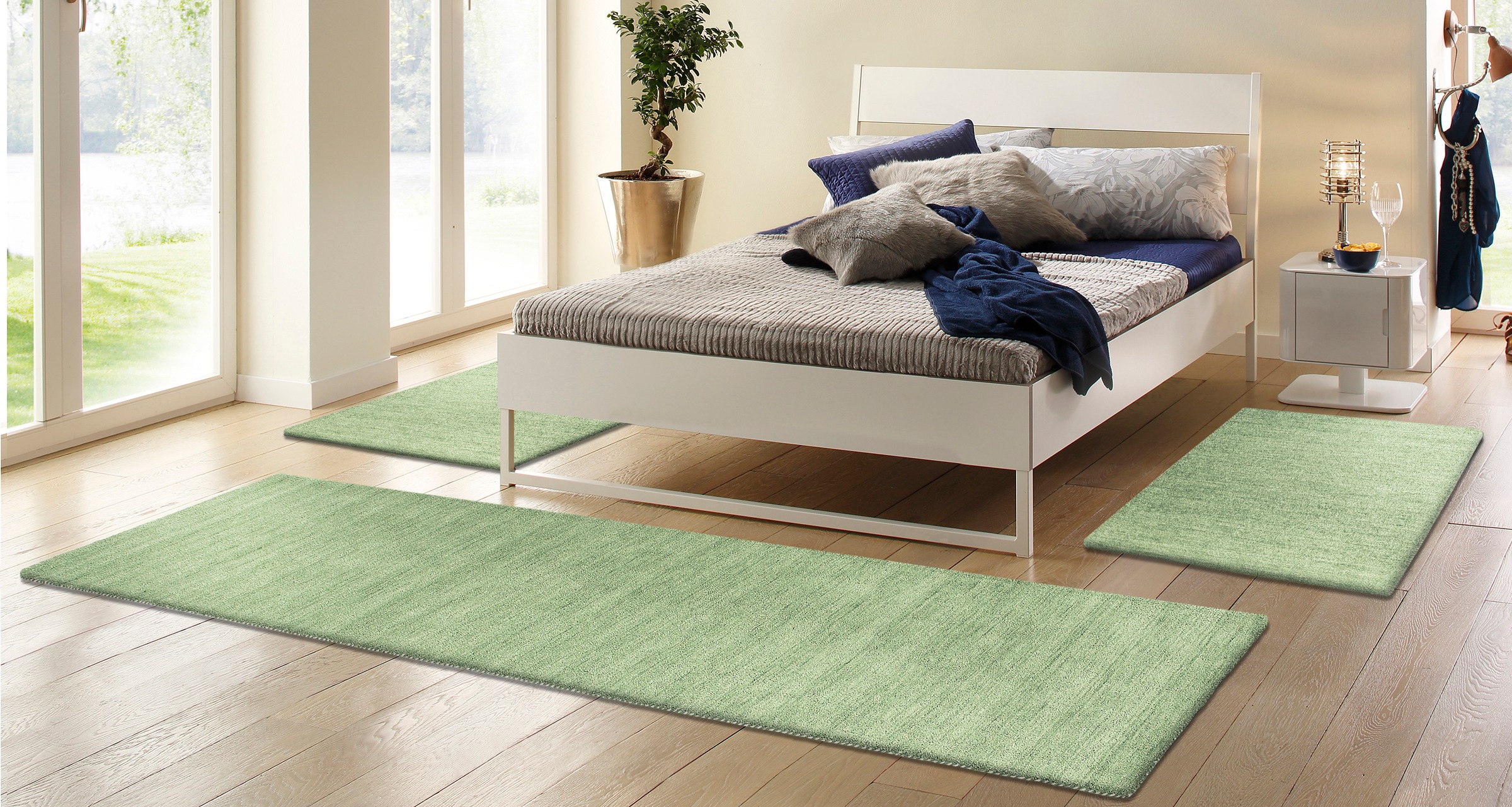 THEKO Bettumrandung »Gabbeh Uni, Handweb Teppich, meliert, reine Wolle« Höh günstig online kaufen