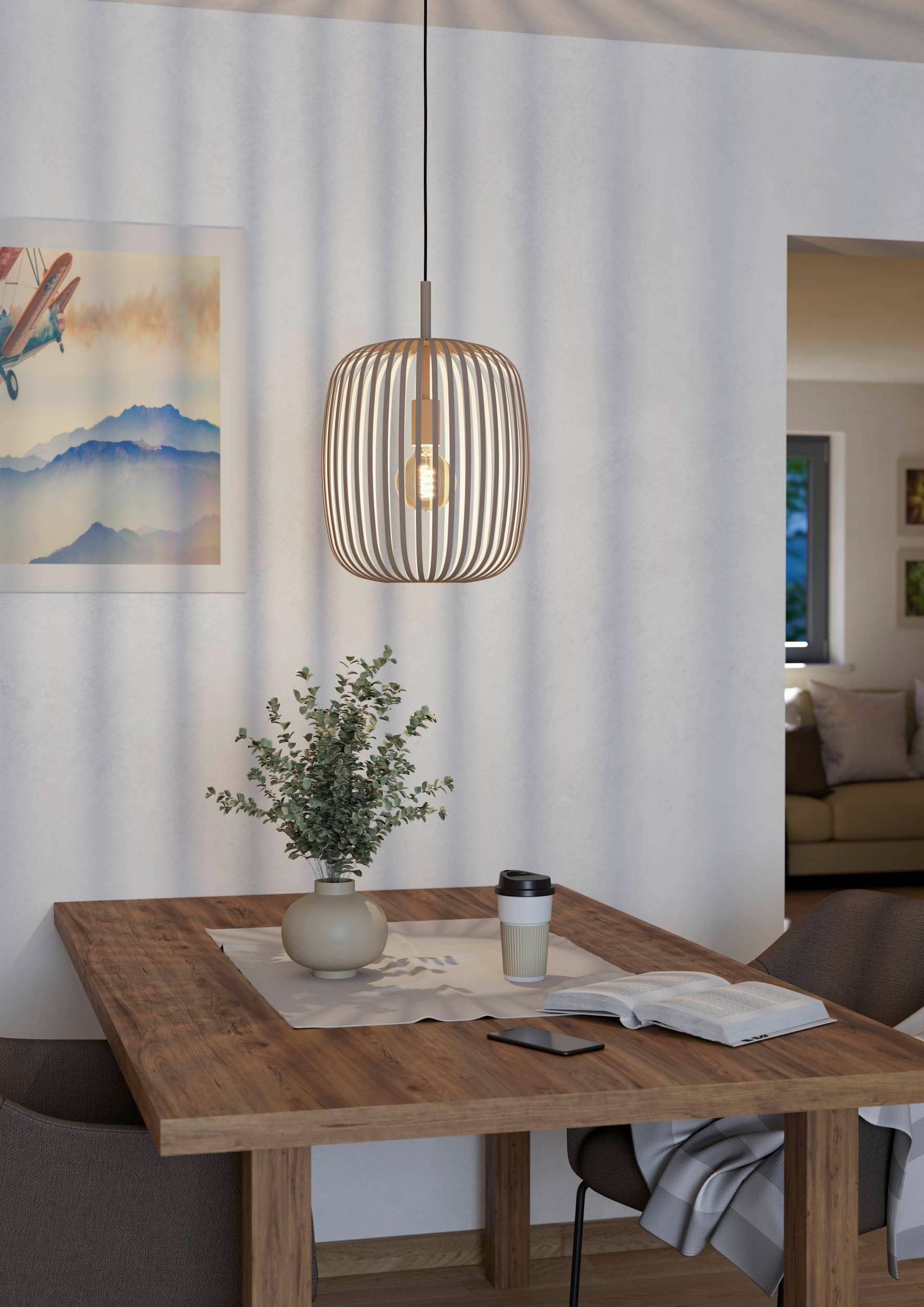 EGLO Pendelleuchte »Hängeleuchte ROMAZZINA, exkl. E27, Stahl in sandfarben, Pendellampe«, 1 flammig, Leuchtmittel E27 | ohne Leuchtmittel, Esszimmerlampe, 110x32,5 cm (HxD), 1-flammig, modern, minimalistisch