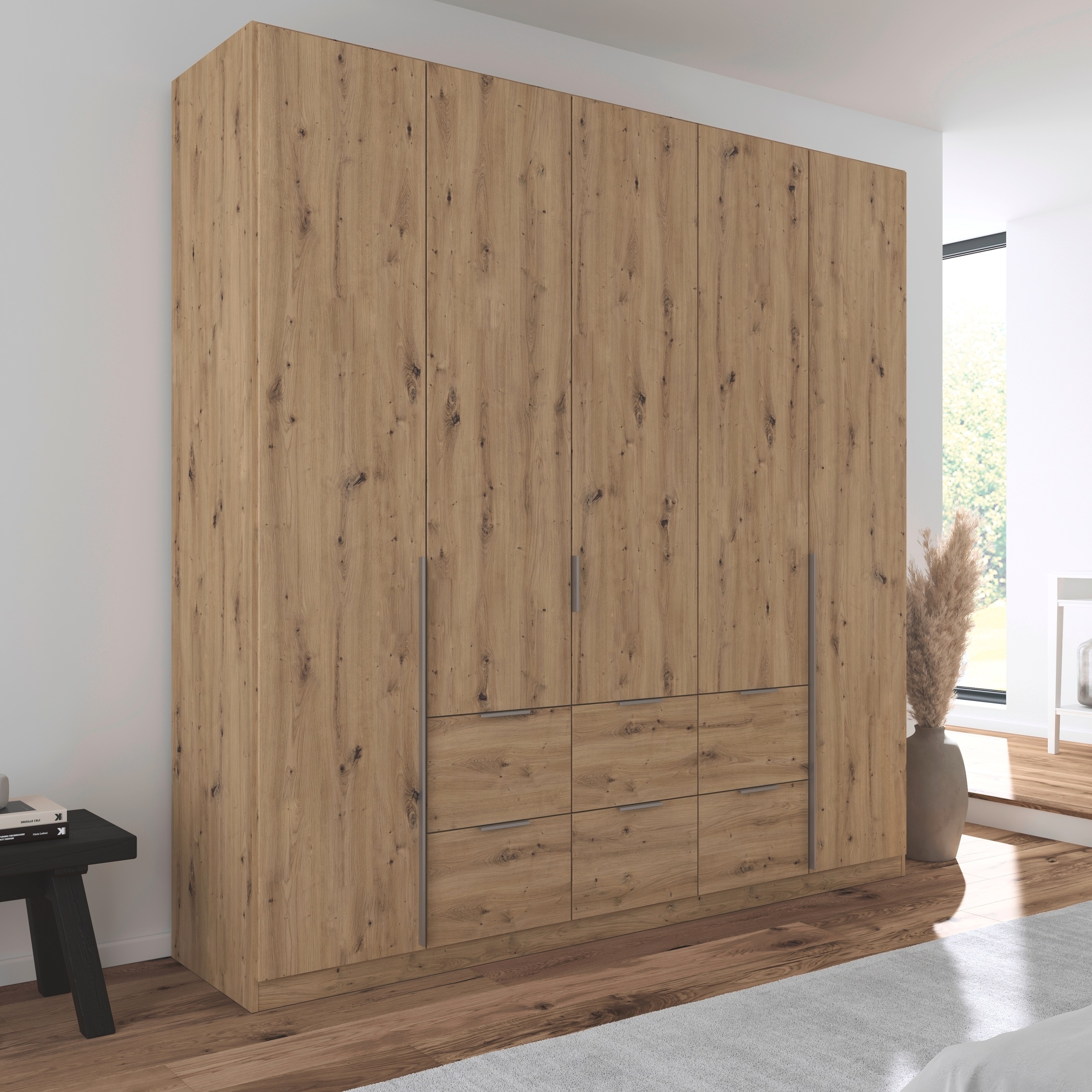 rauch Drehtürenschrank »Kleiderschrank Schrank Garderobe AGORDO mit Dekor- oder Hochglanzfront«, (in zwei Griff-Farben mit Dekor- oder Hochglanzfront), mit Außenschubkästen, in 6 Breiten und 2 Höhen MADE IN GERMANY
