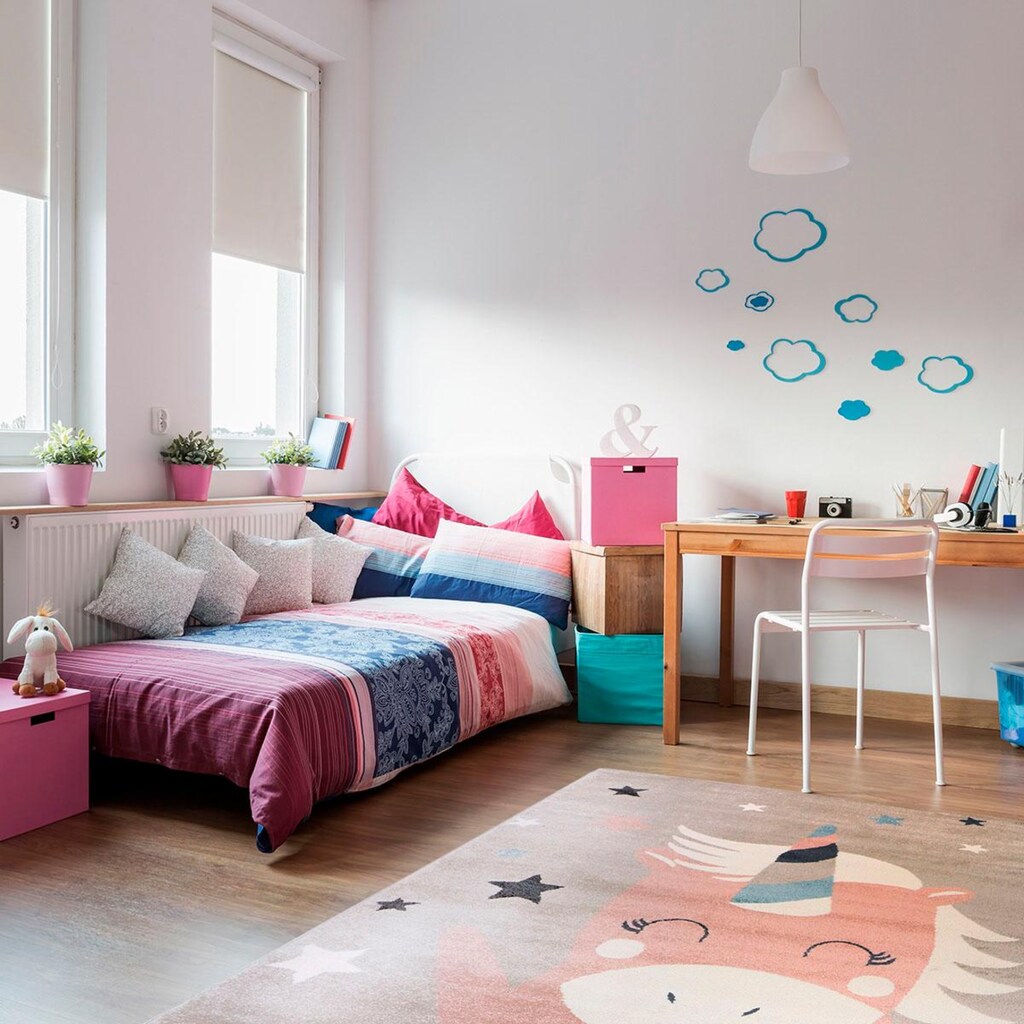 Living Line Kinderteppich »Einhorn 1«, rechteckig, 12 mm Höhe, Kurzflor, Spielteppich, Pastell-Farben, Kinderzimmer
