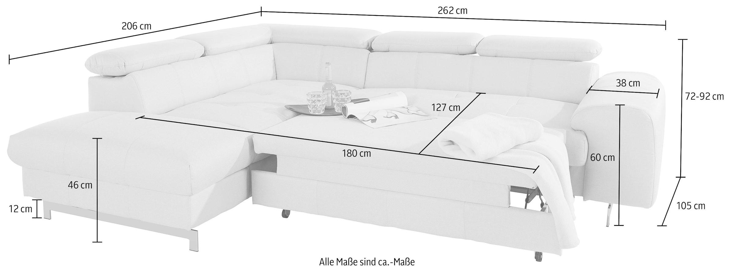 COTTA Ecksofa »Chef L-Form«, mit Kopfteilverstellung, wahlweise mit Bettfunktion & Bettkasten