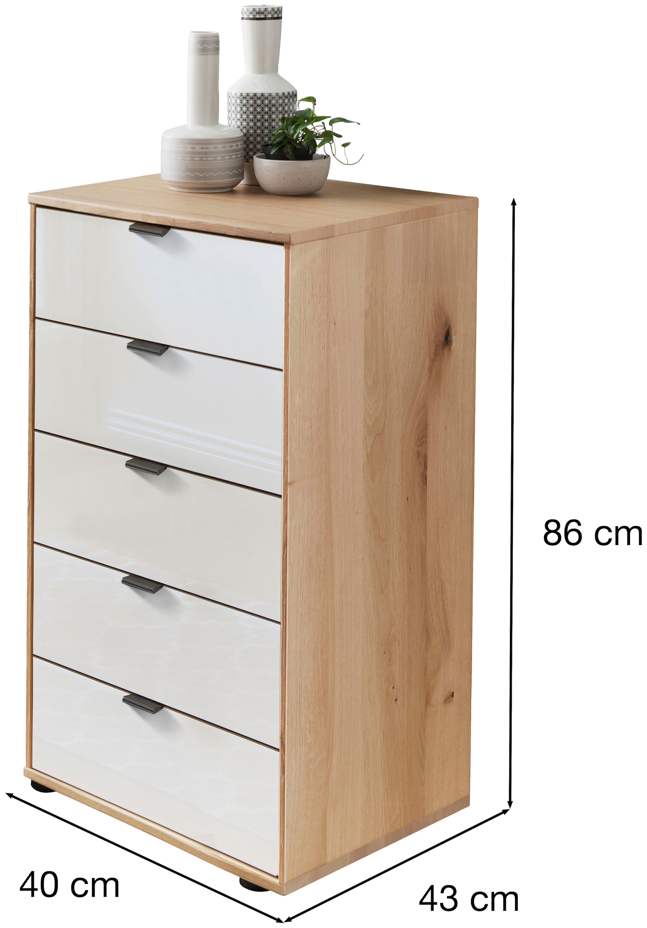 WIEMANN Schubkastenkommode »Cardiff Sideboard, Wäscheschrank, teilmassiv Bianco-Eiche, Schubladen« Glas- oder Massivholzfront, verschiedene Breiten, MADE IN GERMANY,  Schubkästen inklusive Selbsteinzug und Dämpfung