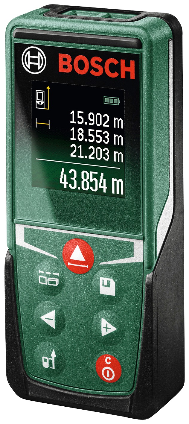 BOSCH HOME & GARDEN Entfernungsmesser »UniversalDistance 50« Packung, Messbereich: 50m dunkelgrün-rot-schwarz Hochwertiges Farbdisplay für optimale...