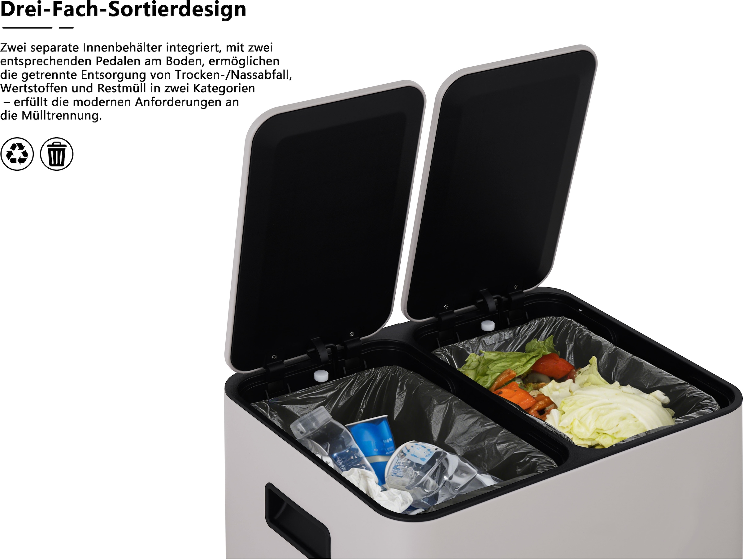 OTTO home Mülleimer »Garrin, Soft Close, m. 2 Fächern, Fassungsvermögen 2x15 L bzw. 2x30 L« 2 Behälter Mülltrennsystem mit 2 separaten Innenbehältern und Fußtrittpedalen