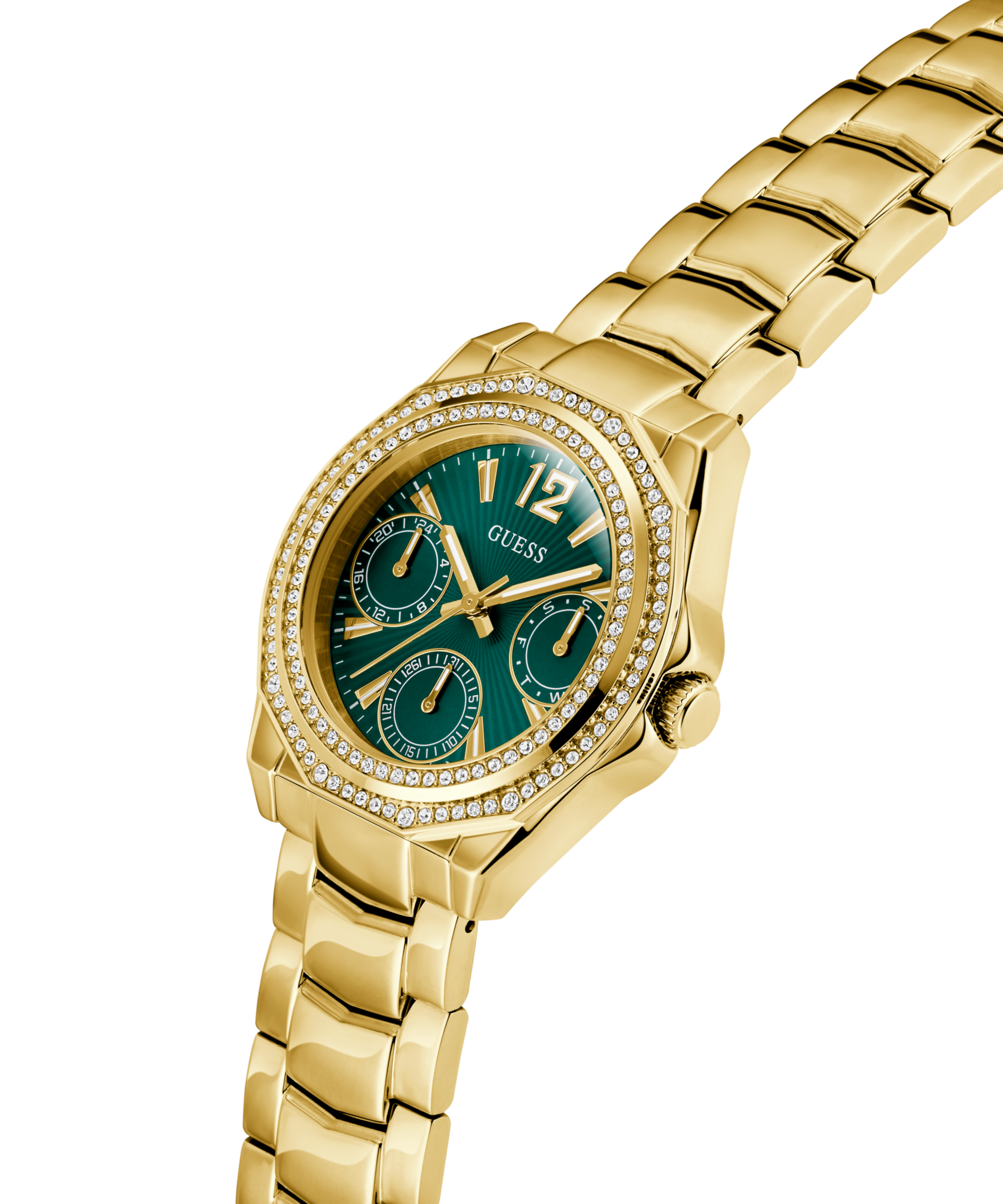 Guess Multifunktionsuhr »RITZY«, Quarzuhr, Armbanduhr, Damenuhr, Edelstahlarmband, Datum