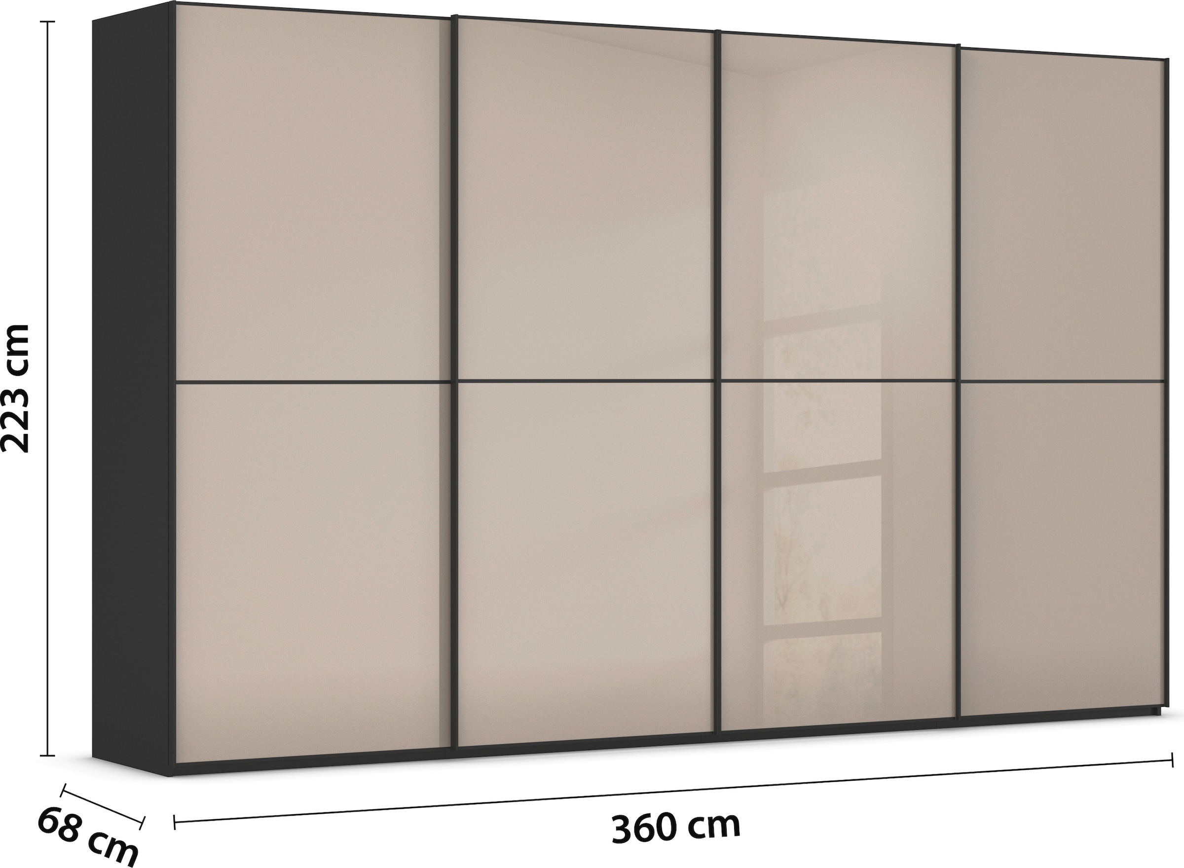 rauch Schwebetürenschrank »Kleiderschrank Schrank Garderobe Schlafzimmerschrank SCALE-DUO«, edle zweigeteilte Türen Glas-Front mit 3 Zierleisten MADE IN GERMANY