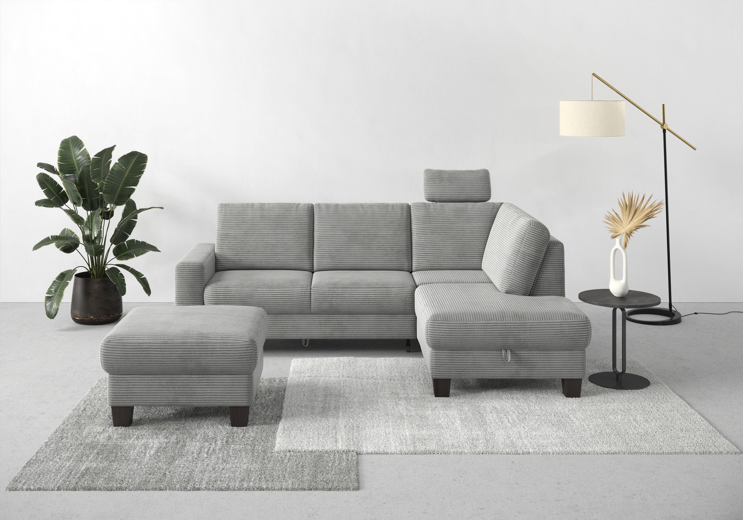 Home affaire Ecksofa »Summer L-Form«, mit Ottomane, mit oder ohne Bettfunktion und Bettkasten, Cord-Bezug