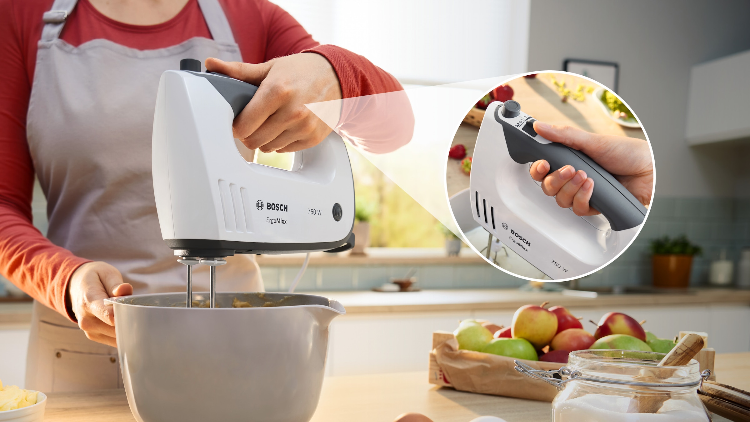 BOSCH Handmixer »ErgoMixx MFQ37470, Edelst. Rührbesen/Knethaken, 5 Stufen, weiß«, 750 W, Turbostufe, Mixfuß, leichtes Gehäuse, Made in Europe