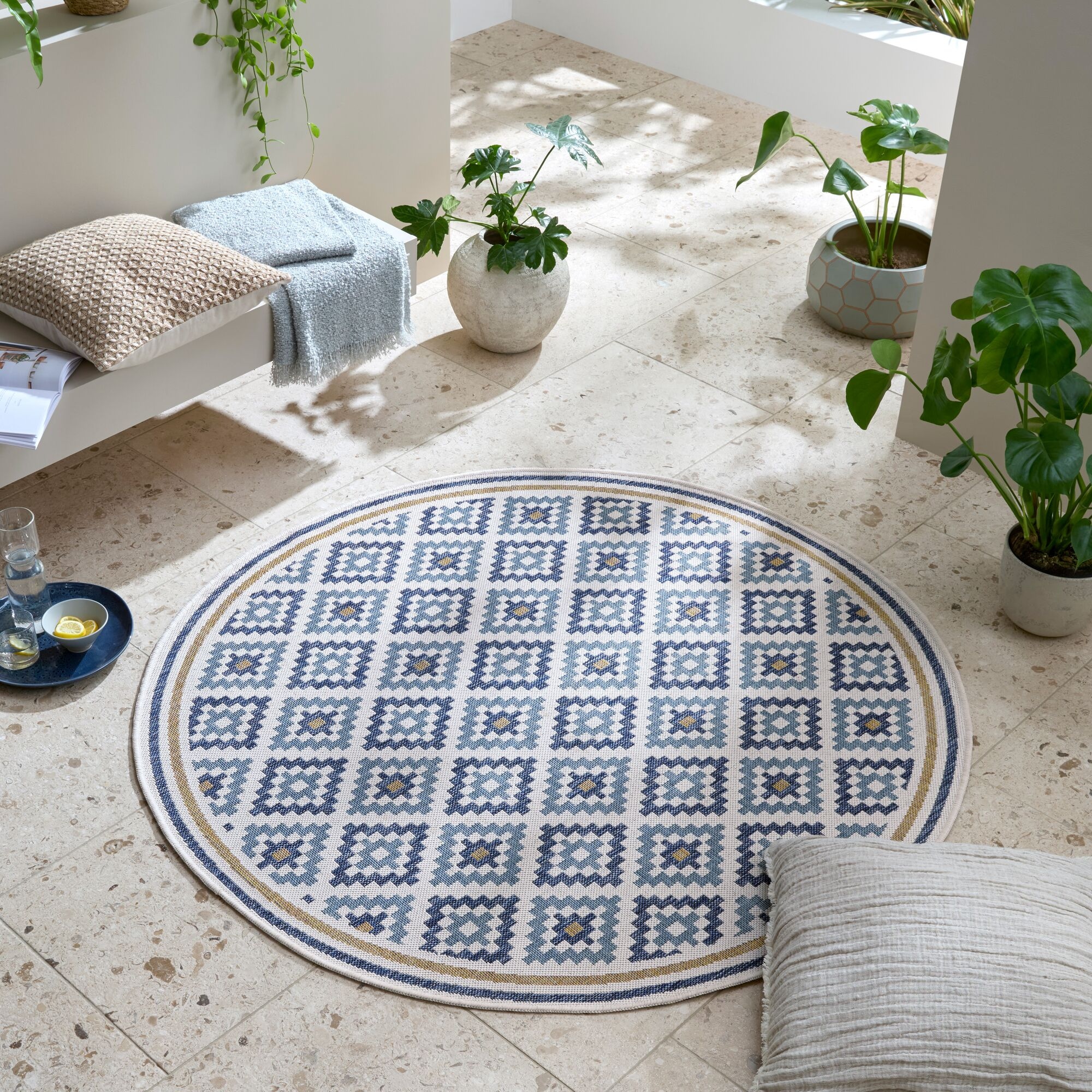 FLAIR RUGS Teppich »ZiaTrellis«, rund, 4 mm Höhe, Zia Trellis Indoor Outdoo günstig online kaufen