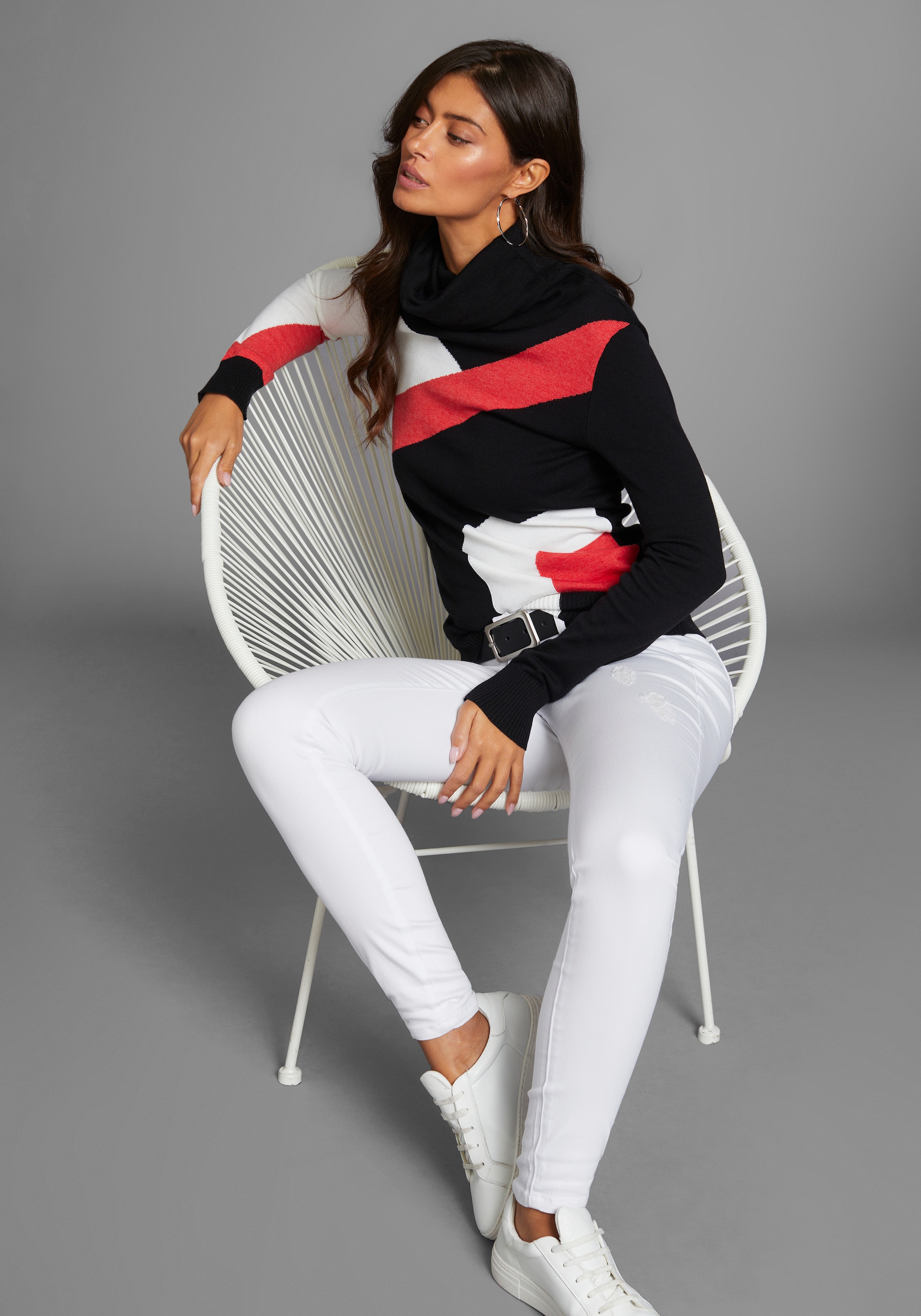 Laura Scott Strickpullover, mit Rollkragen und Colorblock Design