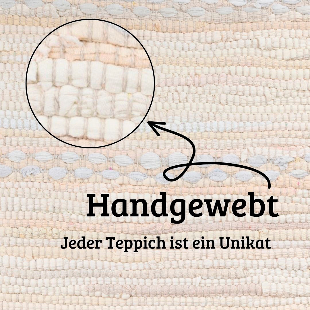 my home Teppich »Nickelberg«, rechteckig, 10 mm Höhe, 90% Baumwolle, handgewebt, mit Fransen, aus recycelten Materialien