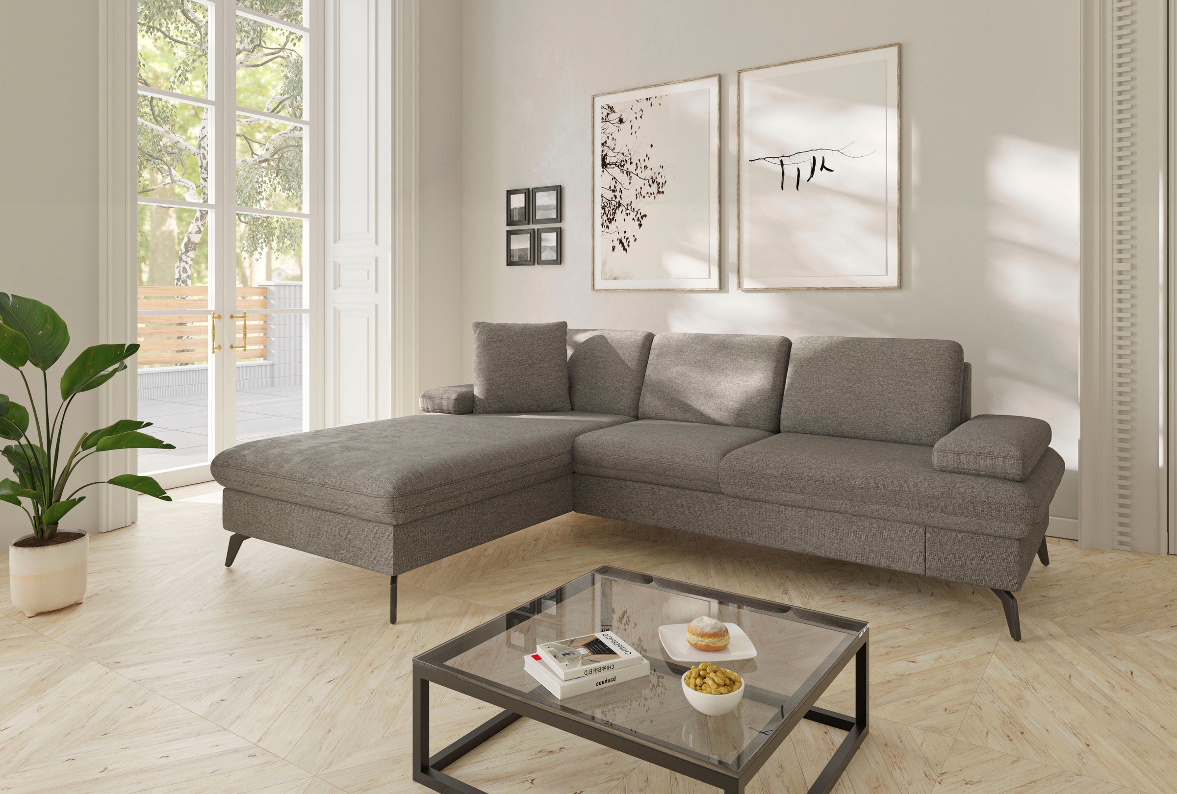 sit&more Ecksofa »Morris Jubi L-Form«, inkl. Armteilfunktion und 1 Zierkissen, wahlweise mit Bettfunktion