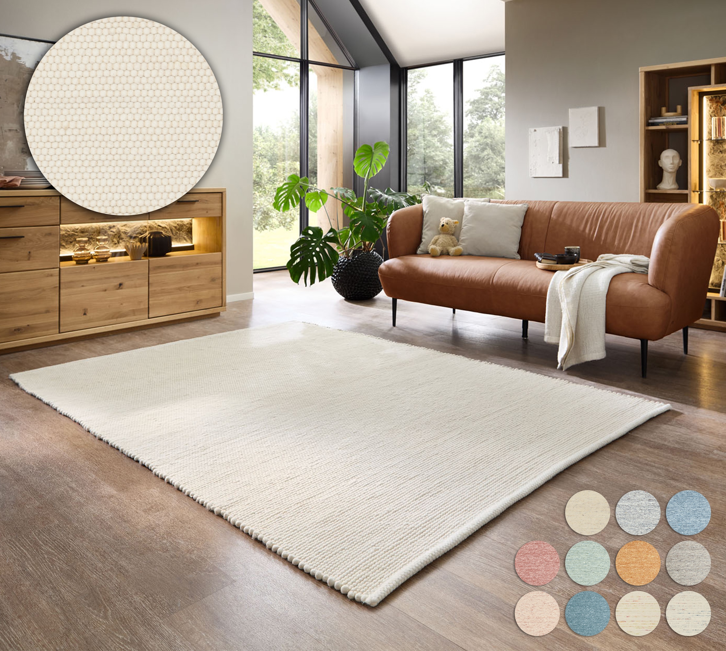 my home Wollteppich »Pirker«, rechteckig, 12 mm Höhe, Wendeteppich, meliert, reine Wolle, handgewebt, Scandi, Wohnzimmer