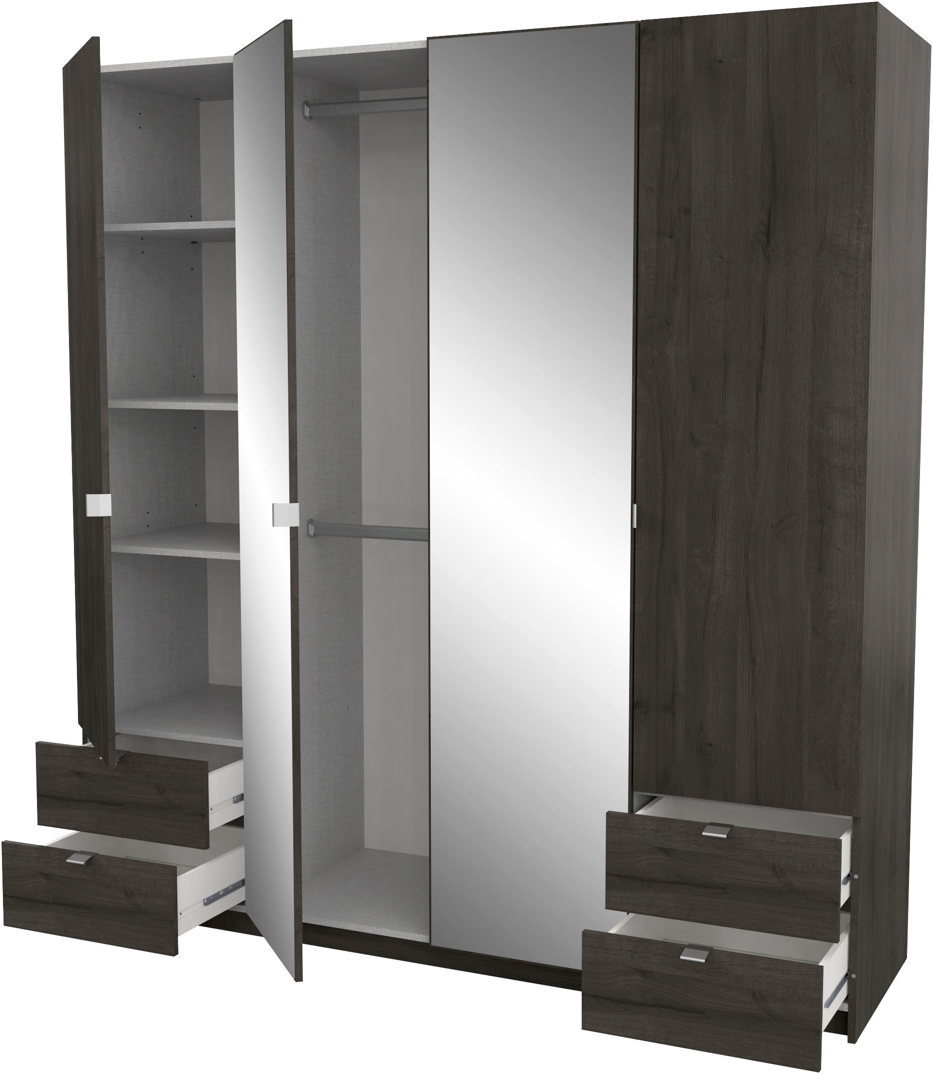 Demeyere GROUP Kleiderschrank »Mellie, 2 Spiegel, 4 Schubladen, 36 Regale, 2 Kleiderstangen«, (H/B/ T ca. 191/180/52cm), maximaler Stauraum, Made in France