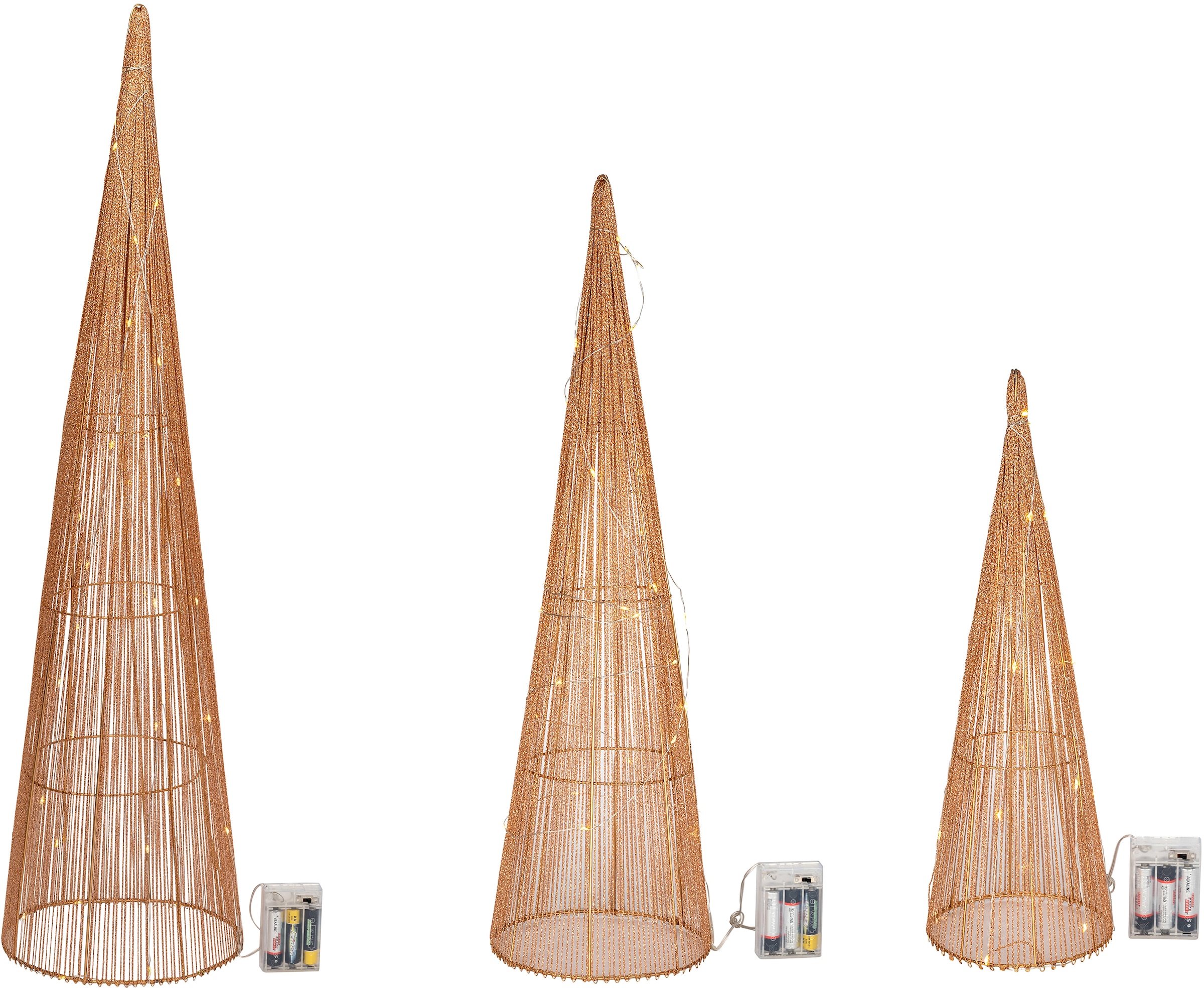 Star-Max LED Dekolicht »Pyramiden mit LED-Beleuchtung, Weihnachtsdeko, LED-Bäume«, 90 flammig, Effektvolle schimmernde Leucht Pyramiden in 3 Größen