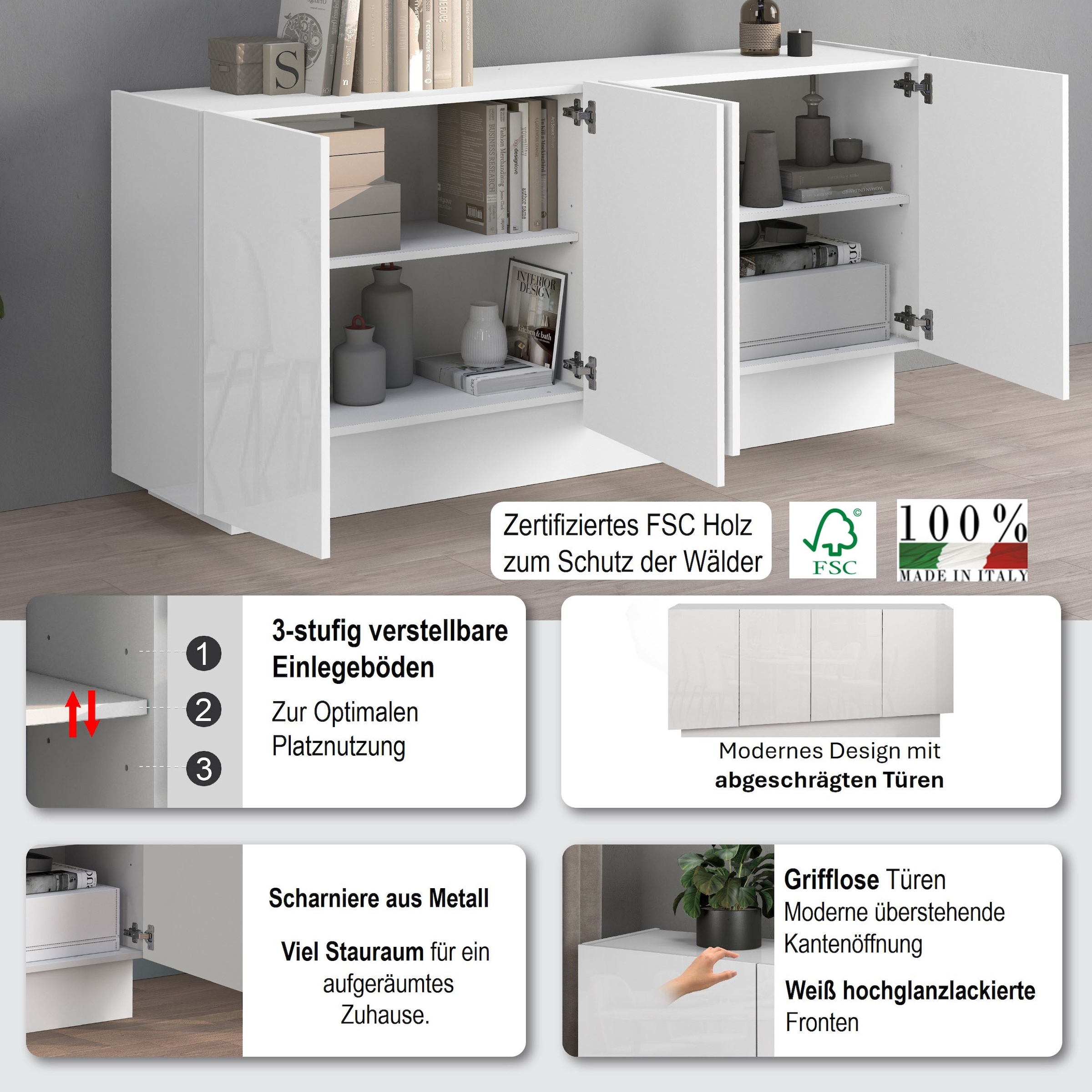 INOSIGN Sideboard »VELA, Sideboard, Breite 160 cm, Design mit schrägen Türen«, (1 St.), Made in Italy, Maße-B/T/H: 160x35x75,Sideboard, Anrichte, Kommode