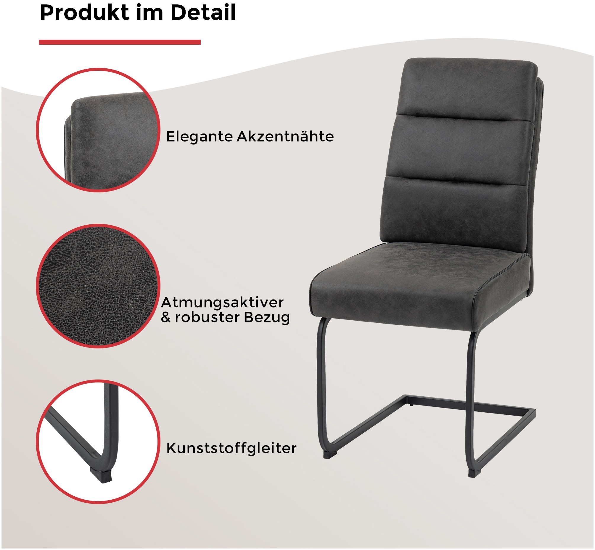 Duo Collection Freischwinger »Marga Freischwinger, 2er- Set«, (Set), 2 St., Microfaser, extra Polsterung mit Taschenfederkern, Fußgleiter für die Sicherheit