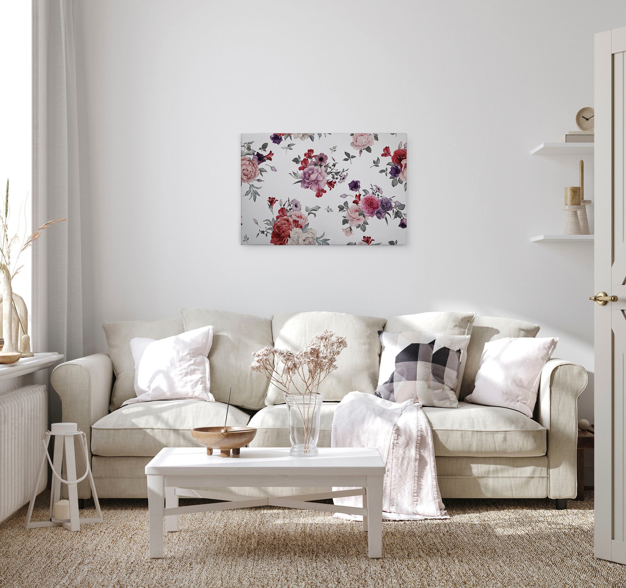 A.S. Création Leinwandbild »Flower Bouquet«, Kunst-Blumen-Kinder, (1 St.), Landhaus Keilrahmen Blumen Rosen Blümchen Leinwand-Bild Wohnzimmer