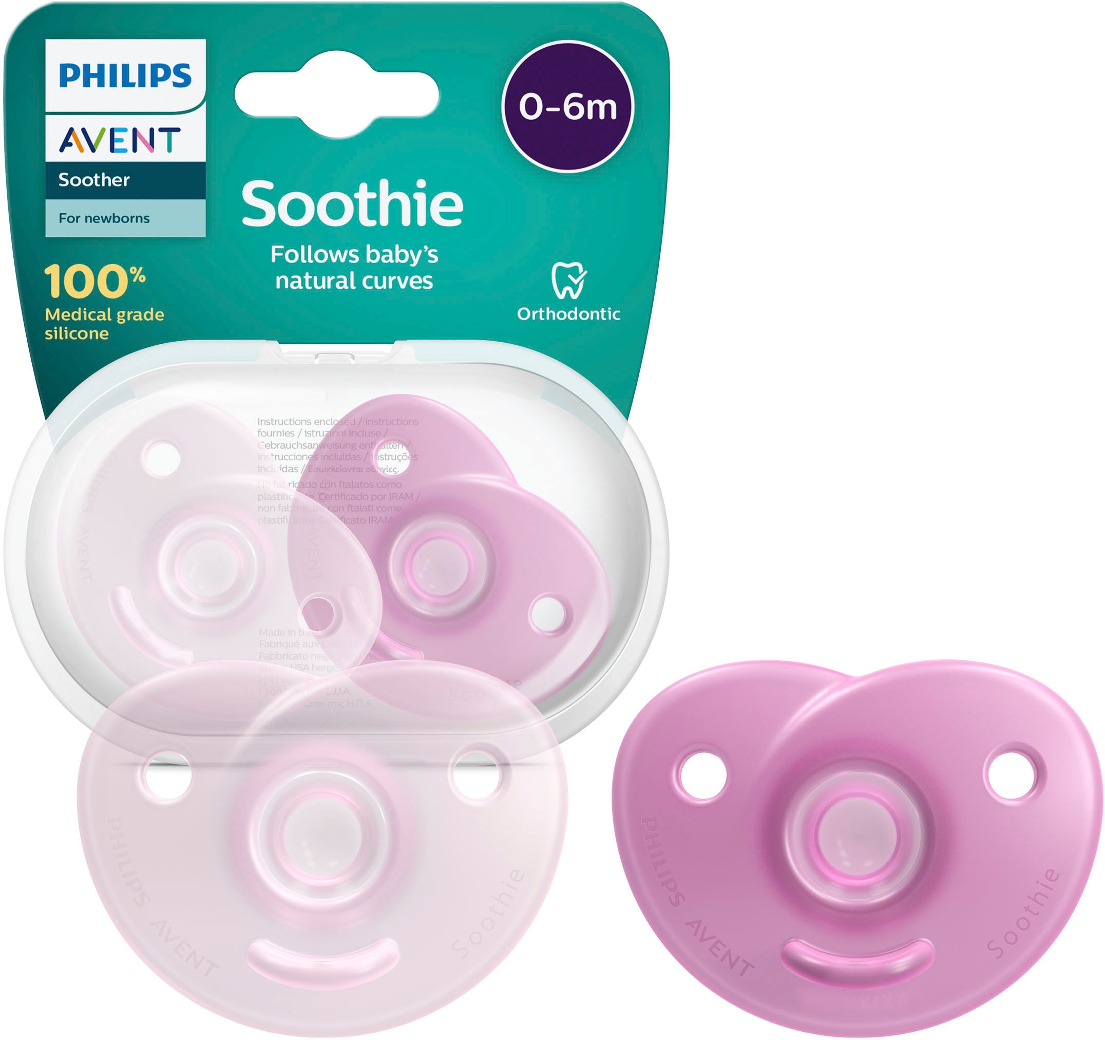 Philips AVENT Schnuller online bestellen (2 Sauger SCF099«, inkl. Silikon, kiefergerecht aus St.), »Soothie geformter 0-6m Sterilisationsbox