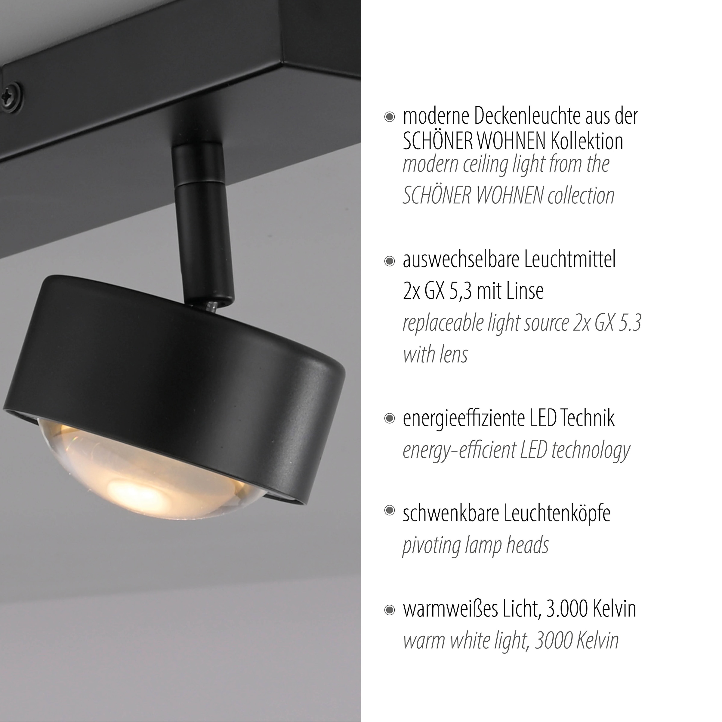 SCHÖNER WOHNEN-Kollektion LED Deckenleuchte »KULU« GX53 1 Stk. Warmweiß SCHÖNER WOHNEN Kollektion, dreh- und schwenkbar