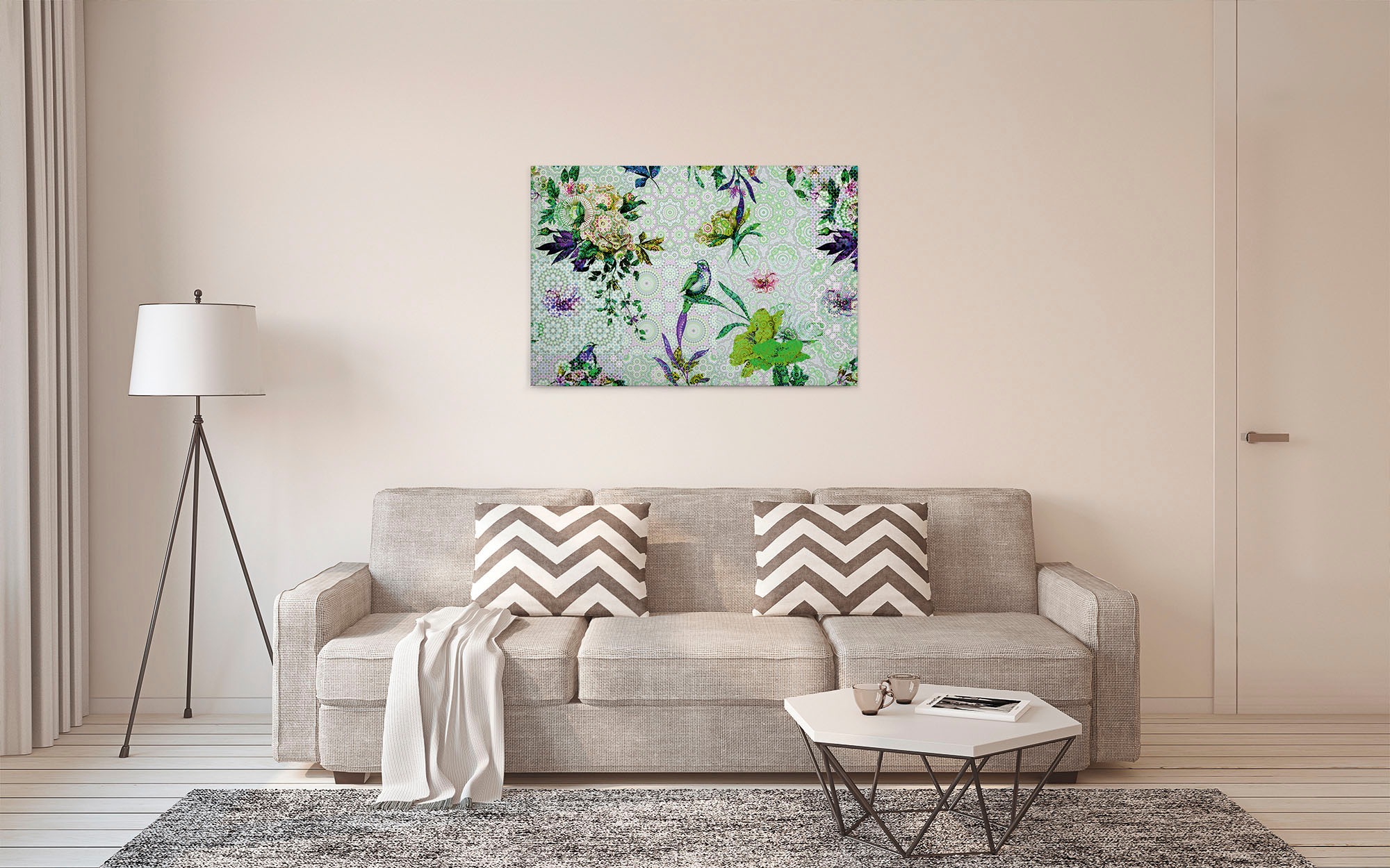 A.S. Création Leinwandbild »mosaic garden« Kunst | Vögel 1 Stk. tlg. Mosaik Keilrahmen Floral Blumen Vögel Leinwand-Bild Wohnzimmer modern