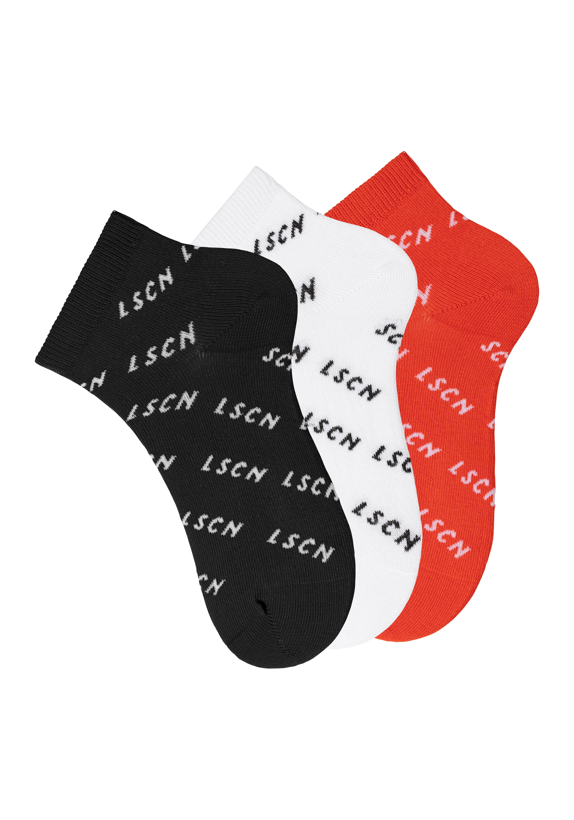 LSCN by LASCANA Kurzsocken, (Packung, 3 Paar), all over Logo Schriftzug