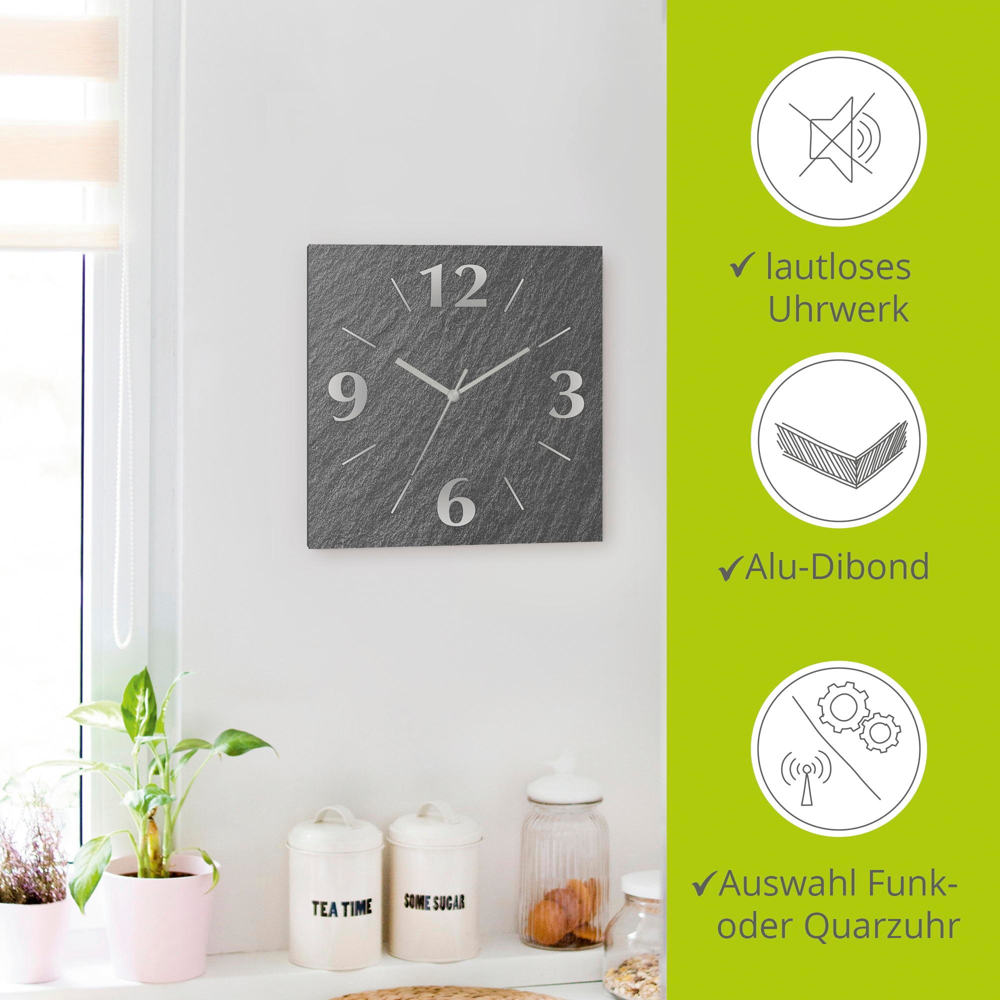 Artland Wanduhr »Schiefer« wahlweise mit  Quarz- oder Funkuhrwerk, lautlos ohne Tickgeräusche