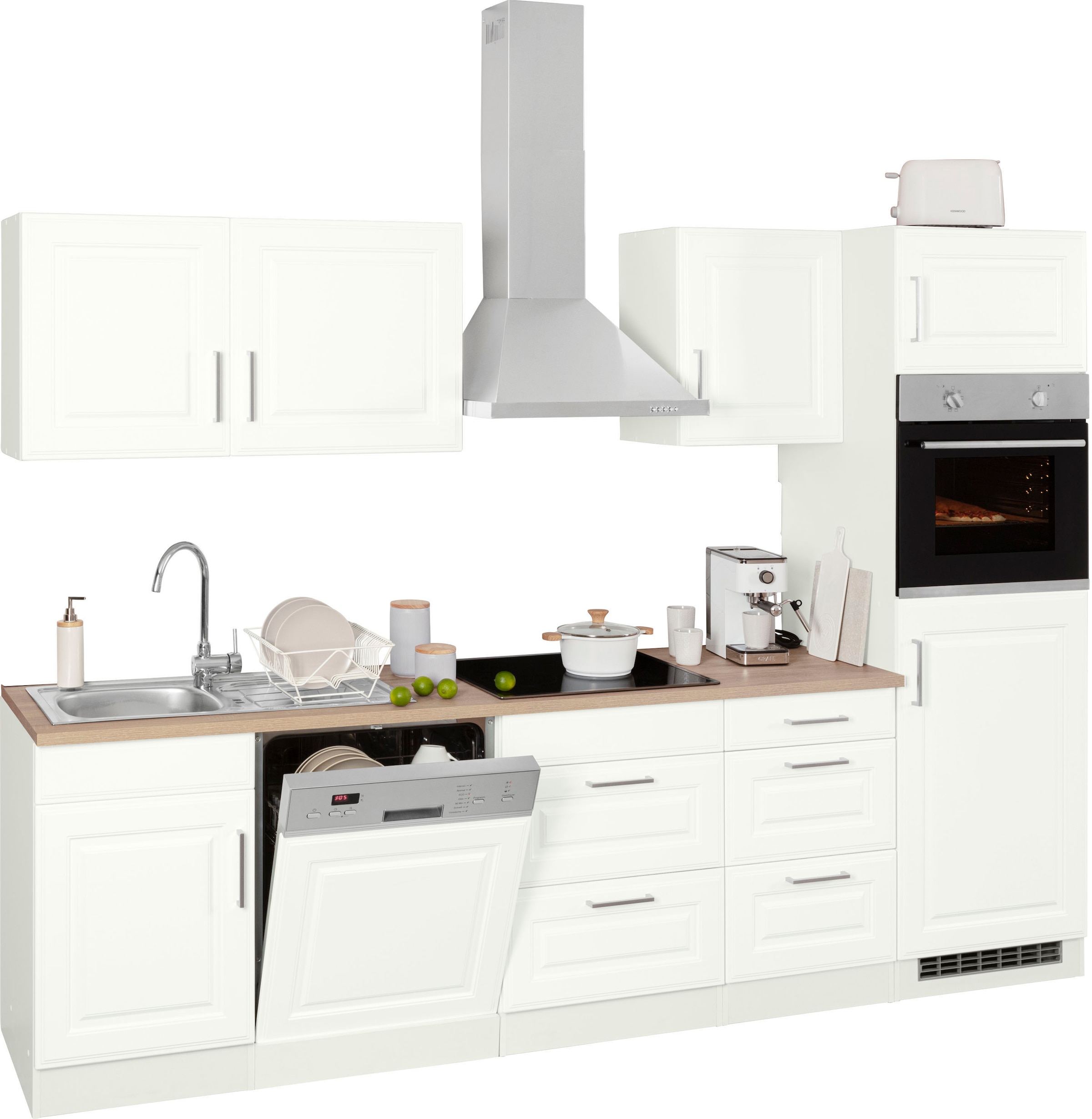 KOCHSTATION Küchenzeile »KS-Stockholm« Breite 280 cm, mit hochwertigen MDF Fronten im Landhaus-Stil