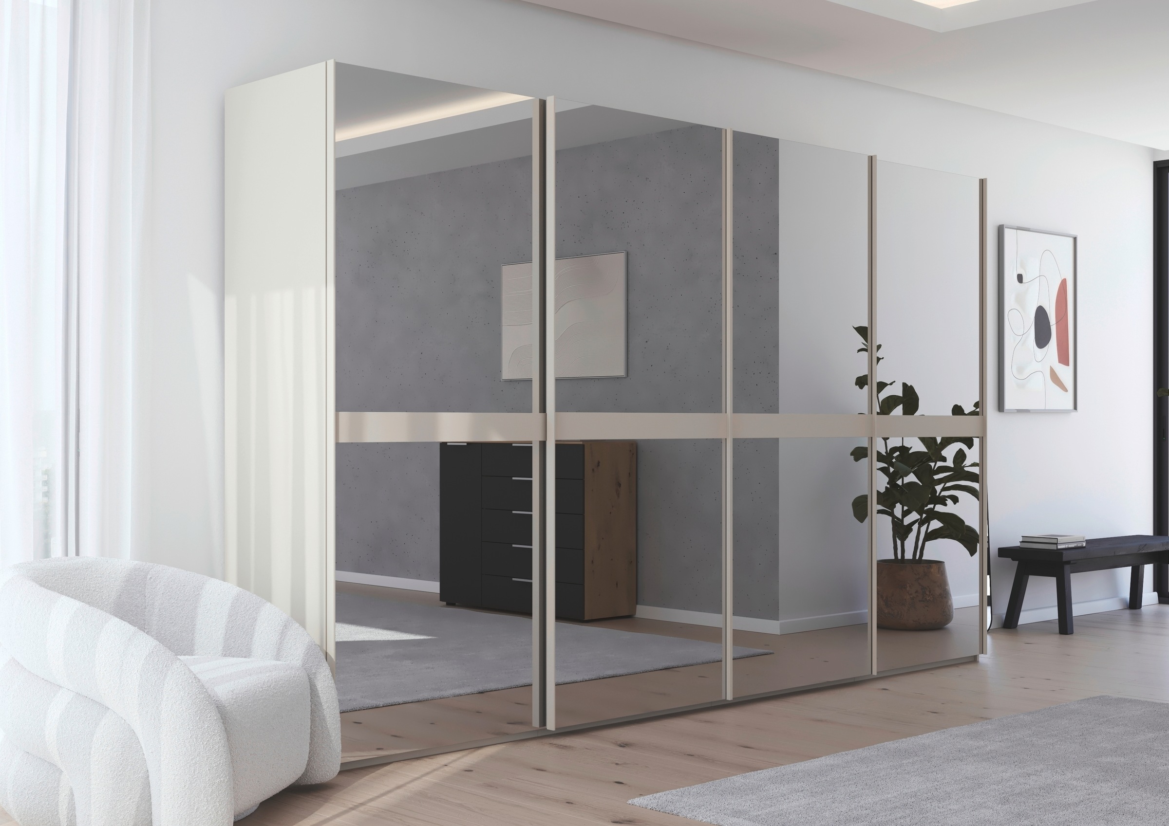 rauch Schwebetürenschrank »Kleiderschrank Schrank Garderobe Schlafzimmerschrank SCALE-LINE«, edle Optik mit Bauchbinde in Korpusfarbe Spiegelfront MADE IN GERMANY