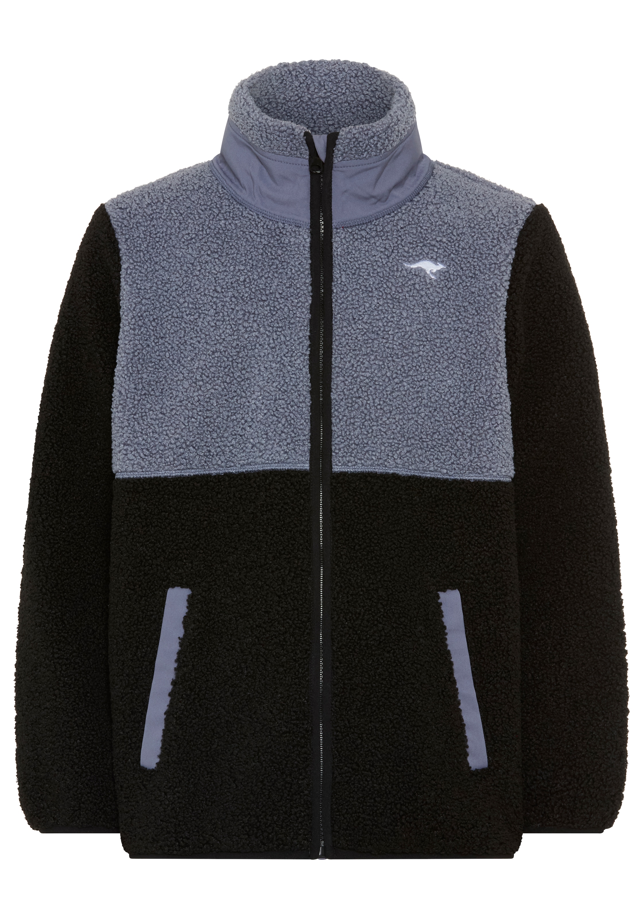 KangaROOS Fleecejacke »Teddy-Fleecejacke mit kontrastfarbigen Einsatz und KangaROOS Stickerei« Colorblocking Teddy-Fleecejacke mit Stehkragen