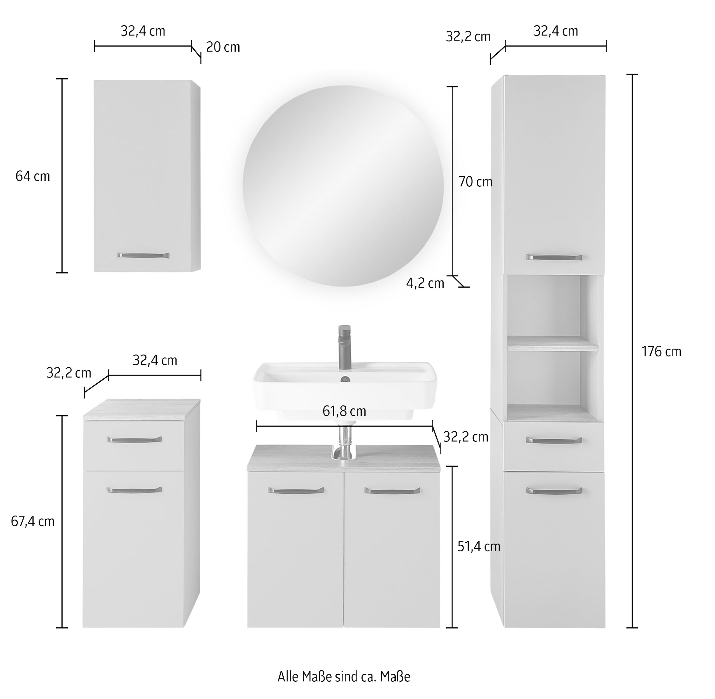 Saphir Badmöbel-Set »Quickset 500, Waschbeckenunterschrank mit Spiegel« 5 Stk. tlg.