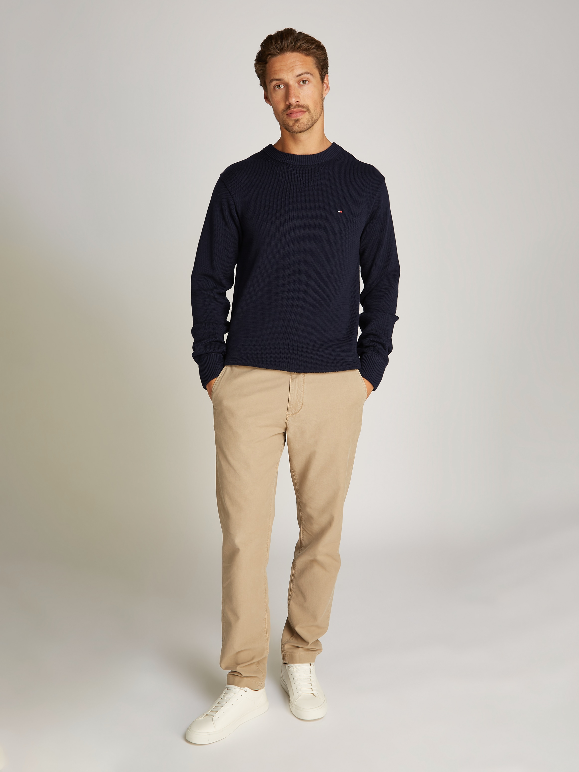 Tommy Hilfiger Strickpullover »CHUNKY COTTON C NECK«, mit Logosrickerei