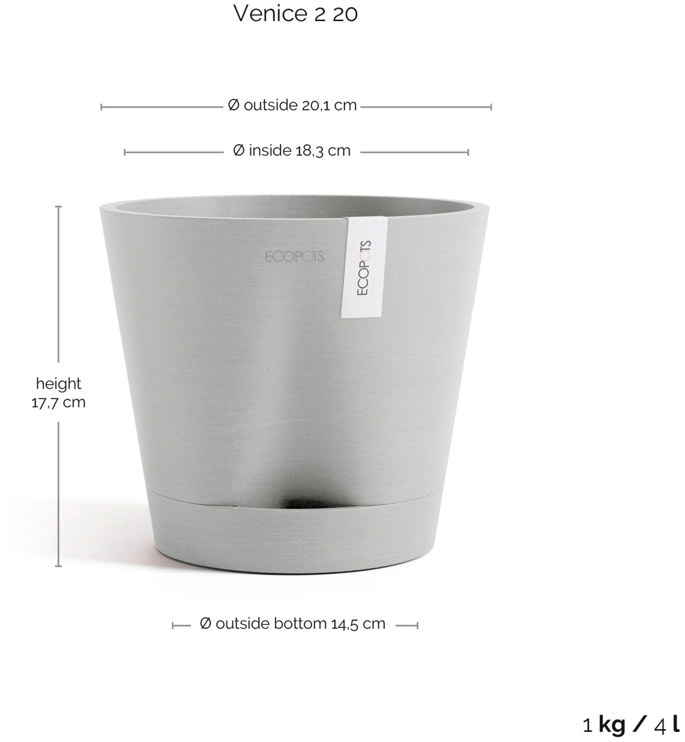 ECOPOTS Blumentopf »Venice 2 20 Weißgrau«, für den Innenbereich