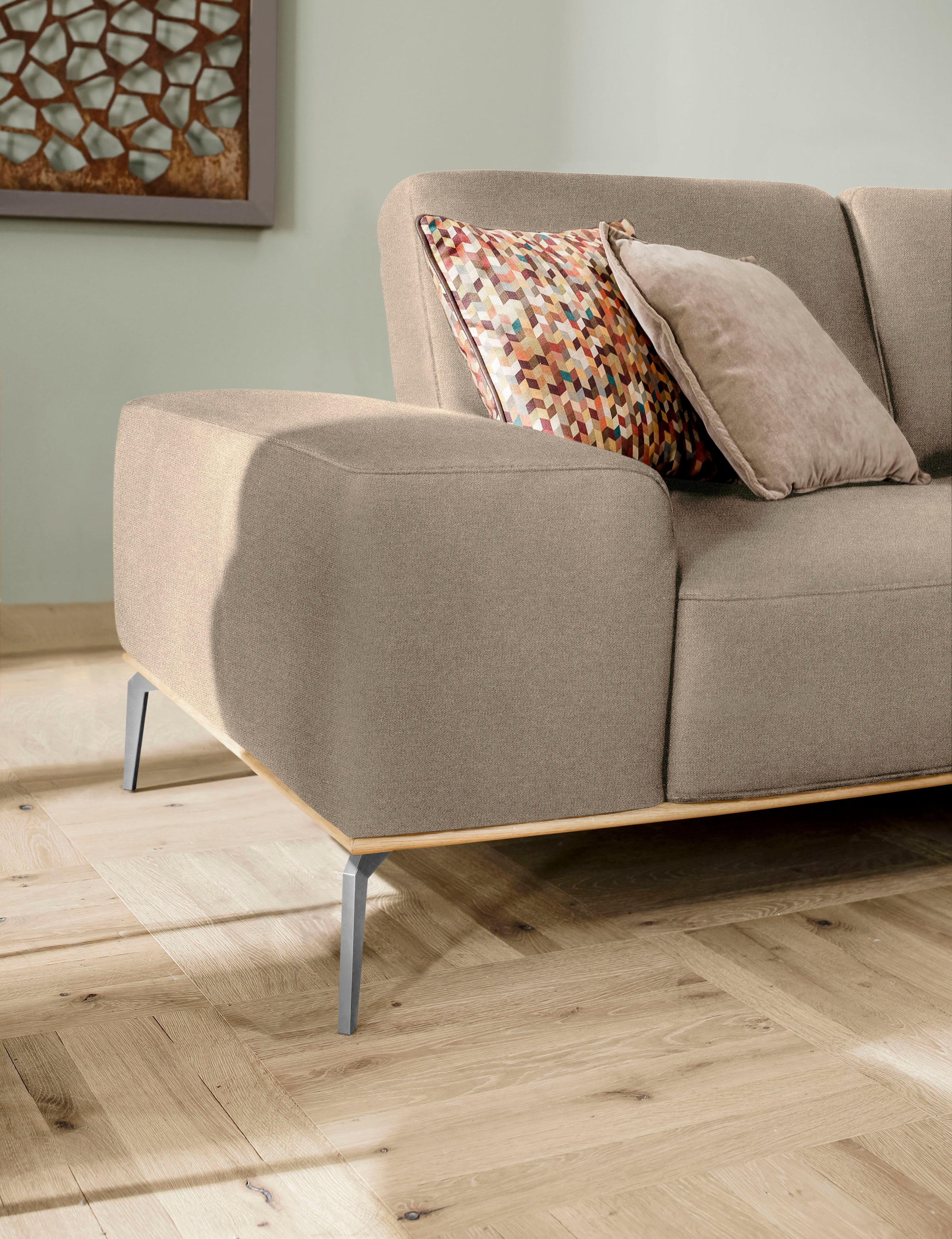 W.SCHILLIG Ecksofa »run, Designsofa mit tollem Sitzkomfort, L-Form«, mit elegantem Holzsockel, Füße in Chrom glänzend, Breite 279 cm