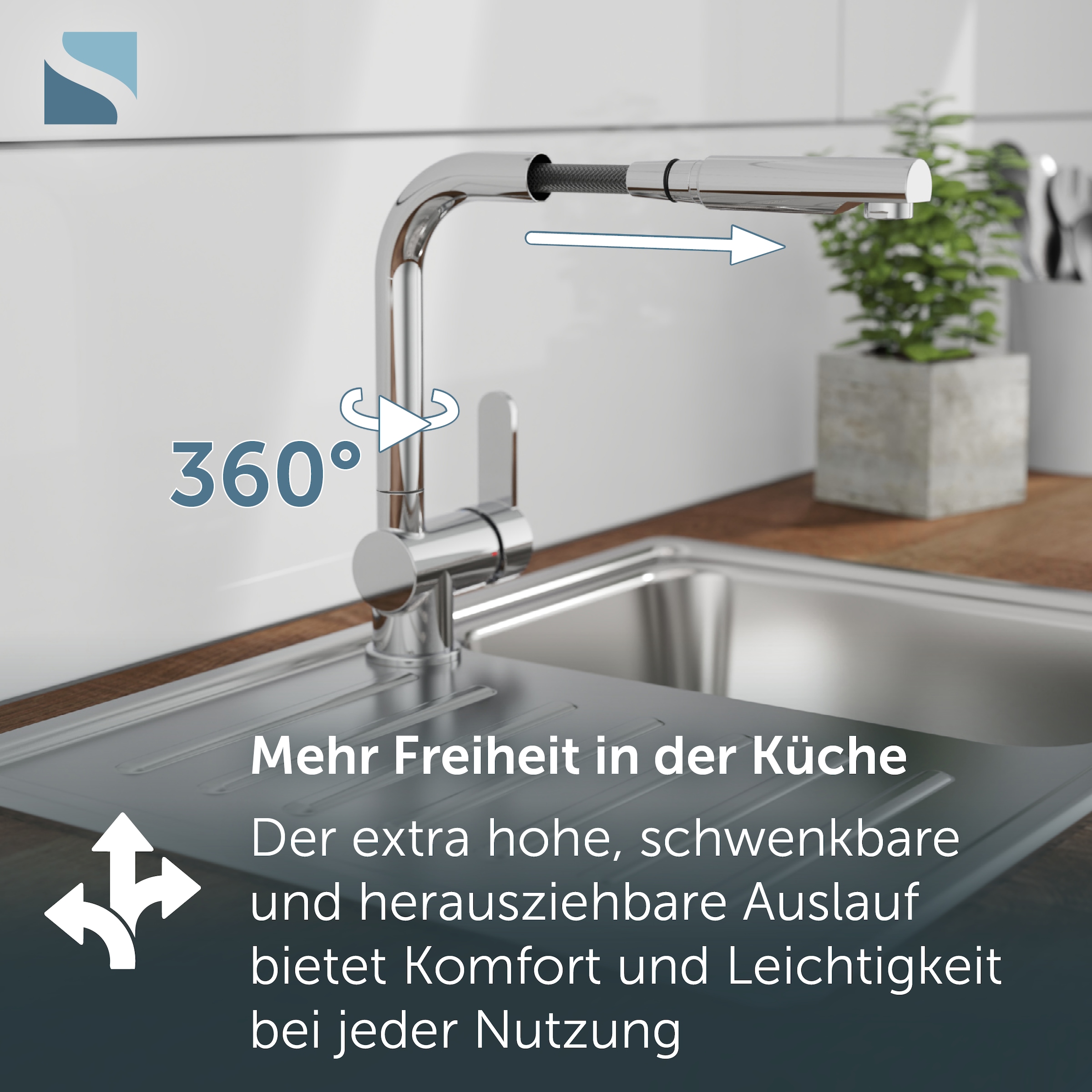 Schütte Spültischarmatur »LONDON« Hochdruckarmatur mit Cold-Start-Funkt., 360° schwenkbar, herausziehbar
