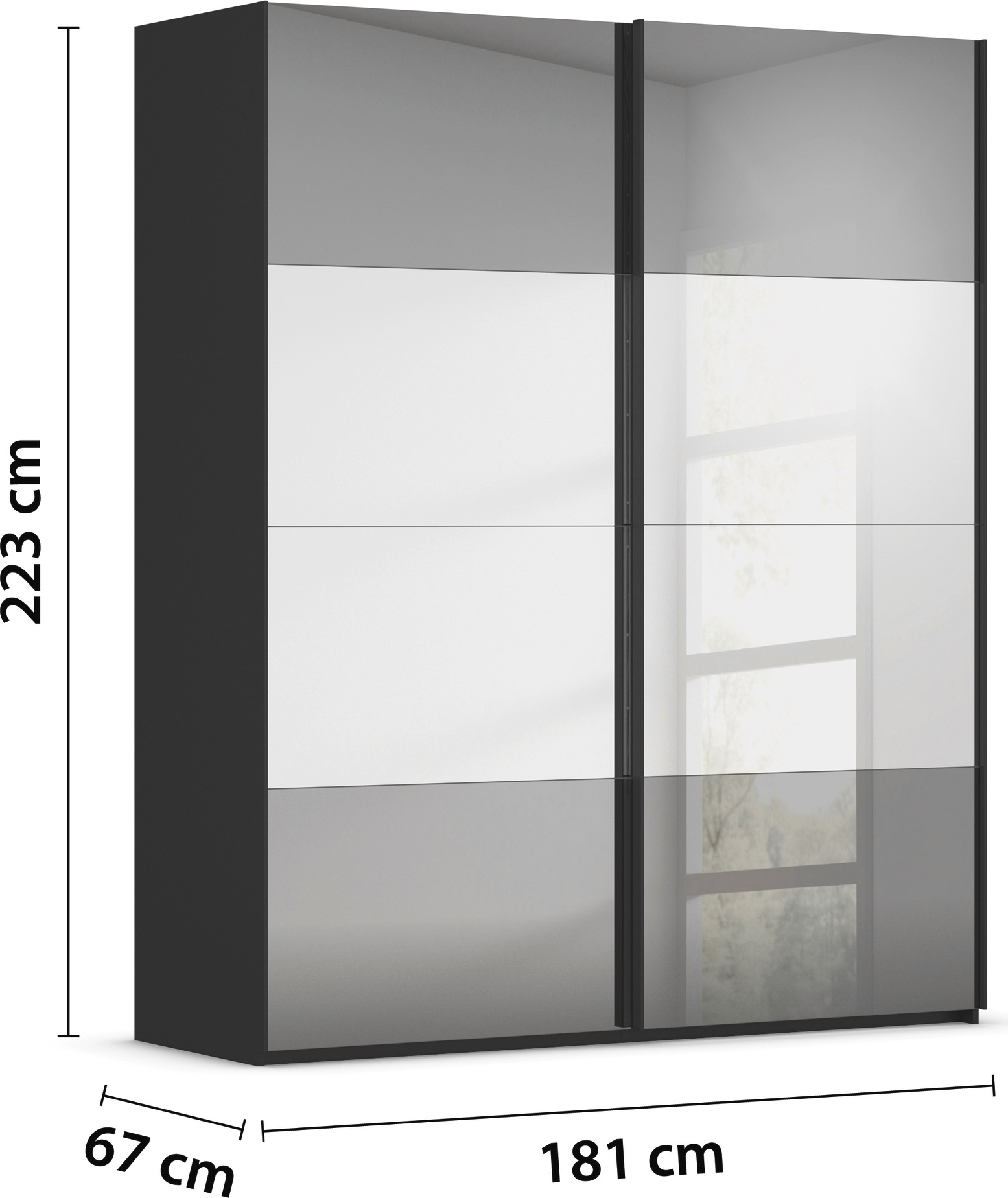 rauch Schwebetürenschrank »Kleiderschrank Schrank Garderobe Schlafzimmerschrank SCALE-FYRA«, edle Türen viergeteilt Front Spiegel-Mix viele Farben MADE IN GERMANY