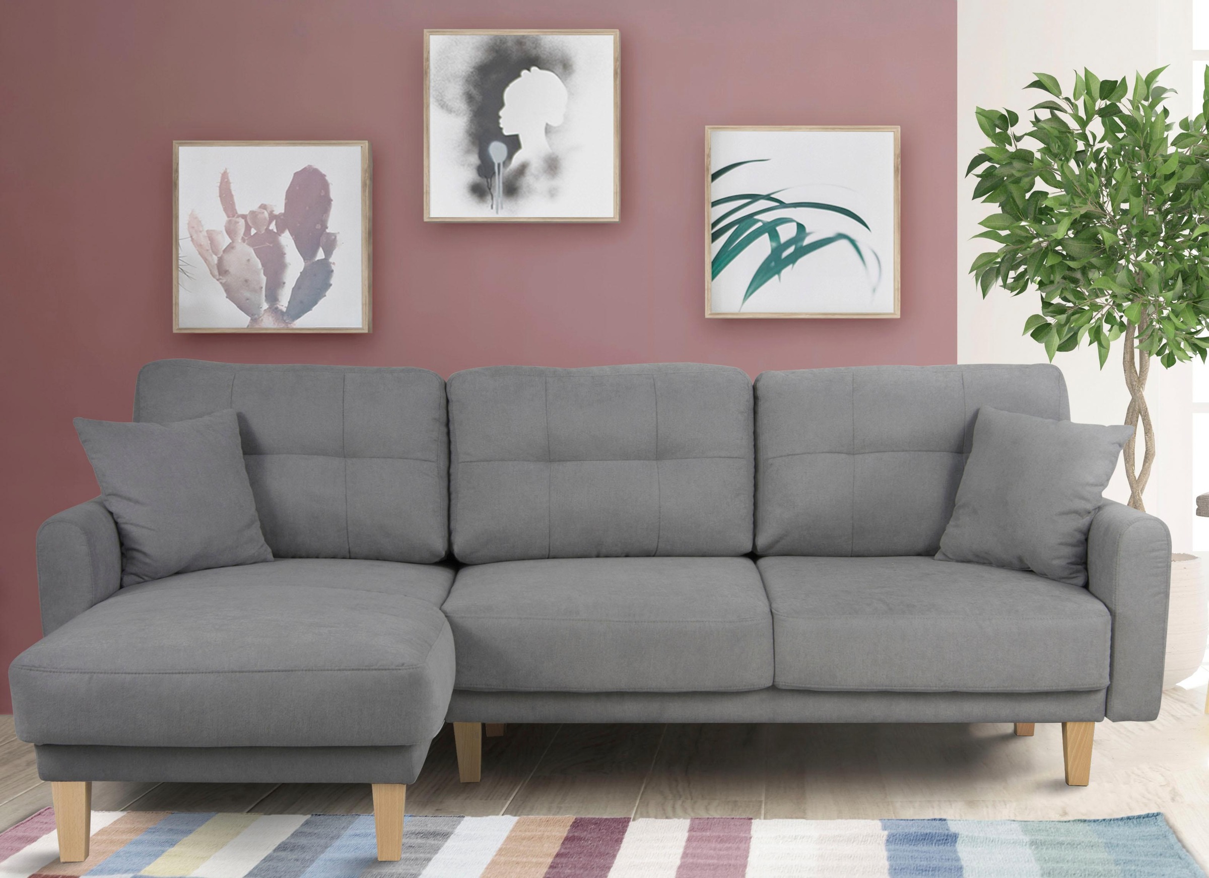 Home affaire Ecksofa »TRIPLO optionale Schlafsofa mit Bettkasten, Maße B/T/H: 234/164/89 cm«, L-Form wahlweise mit Bettfunktion - Liegefläche 132x210 cm